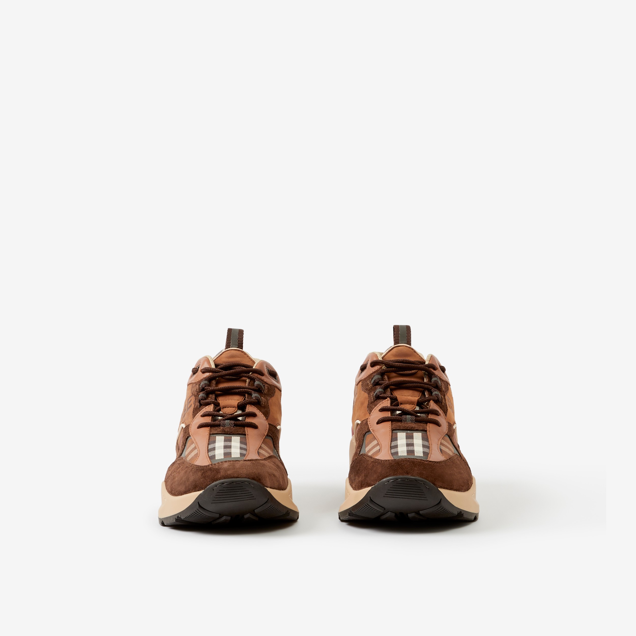 Logo Print Check and Suede Sneakers in Dark Birch Brown - Men | Burberry® Official - 2