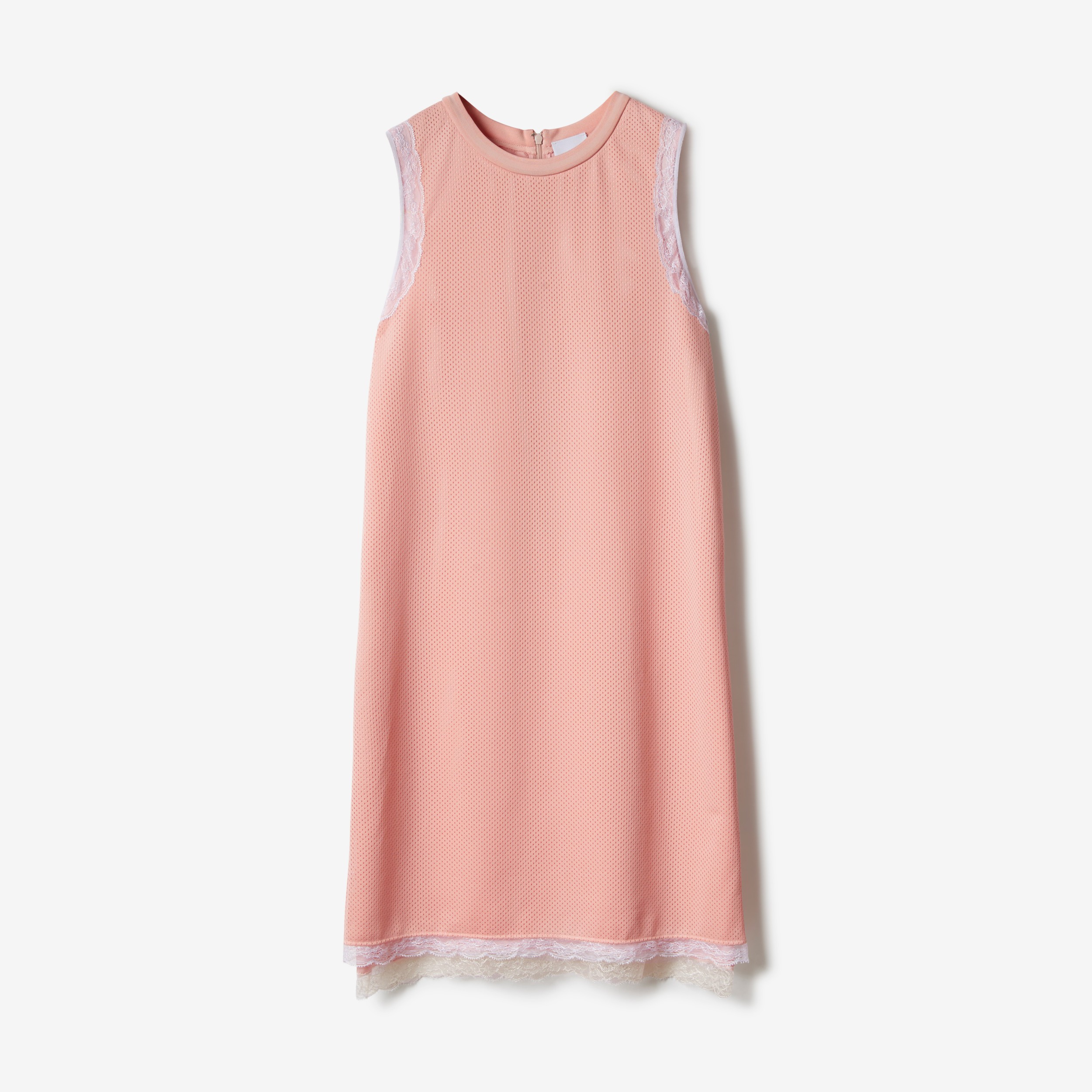 Sleeveless Lace Trim Mesh Dress in Sorbet Pink - Women | Burberry® Official - 1