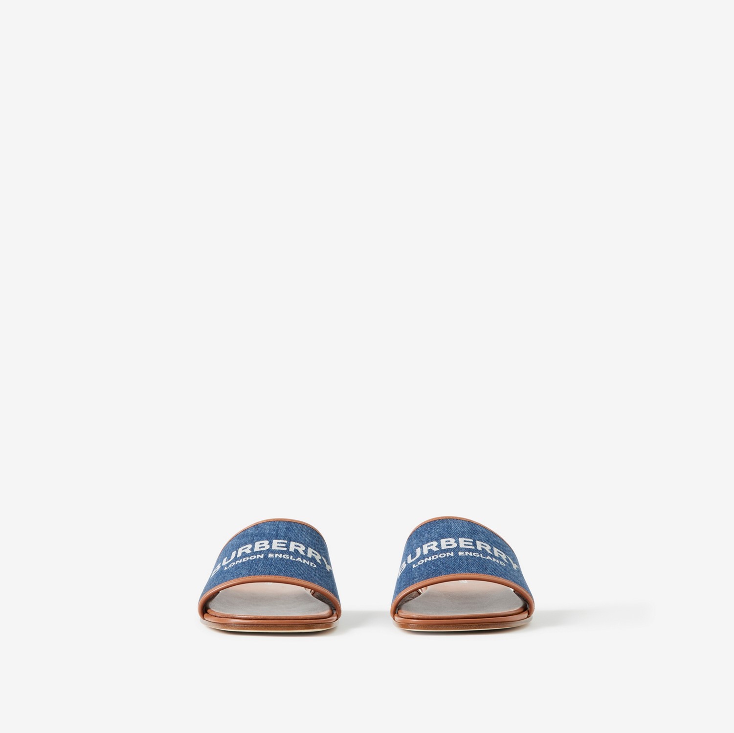 Label Print Denim and Leather Slides in Tan/denim - Women | Burberry® Official