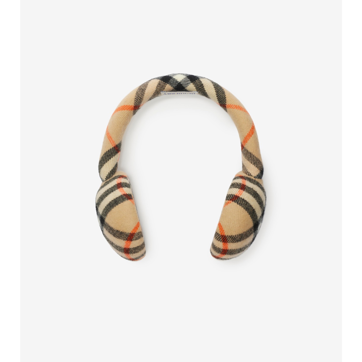 Check Wool Earmuffs in Sand Burberry Official