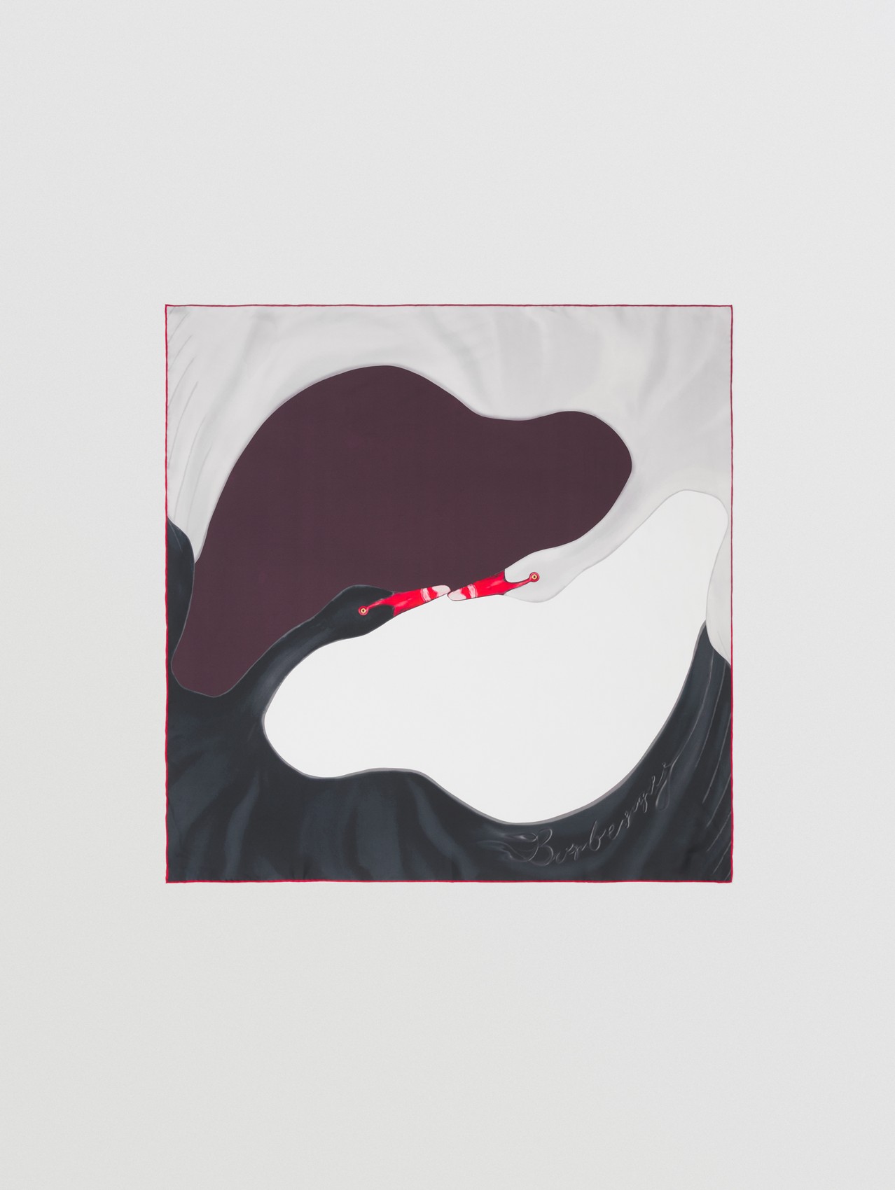Swan Graphic Silk Square Scarf in Deep Maroon