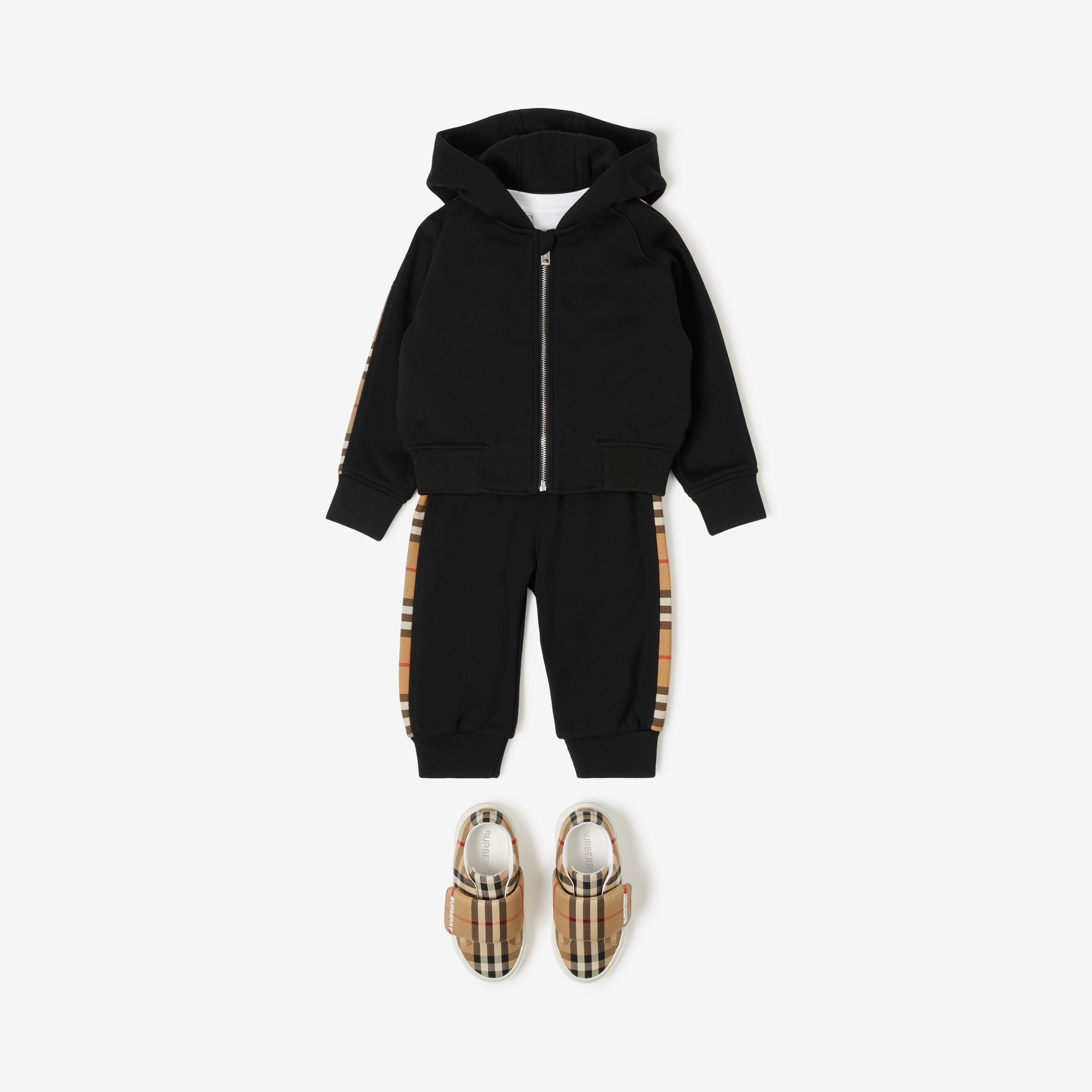 Sudadera en algodón con cremallera, capucha y paneles Check (Negro) - Niños | Burberry® oficial - 3