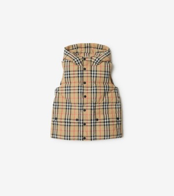 Check Nylon Puffer Gilet in Sand beige | Burberry® Official