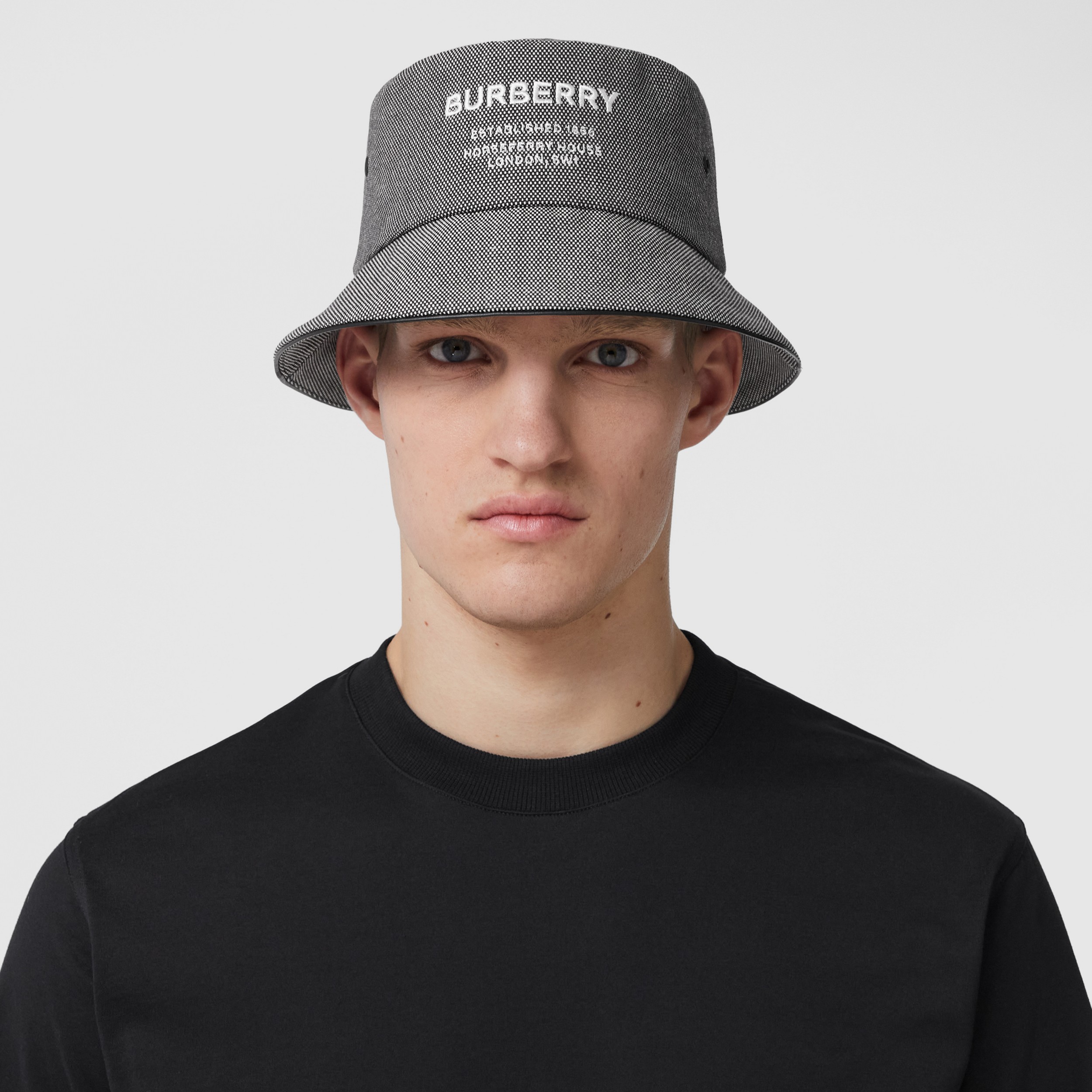 Horseferry Motif Cotton Bucket Hat in Black/white | Burberry® Official - 3