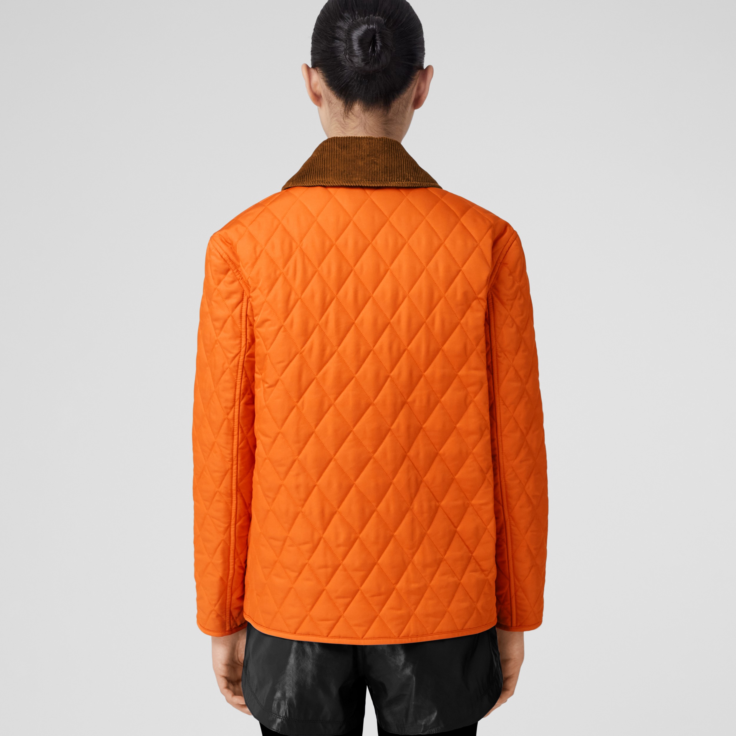 Corduroy Collar Diamond Quilted Jacket in Bright Orange - Women | Burberry® Official - 3