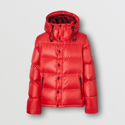 red hooded puffer jacket mens