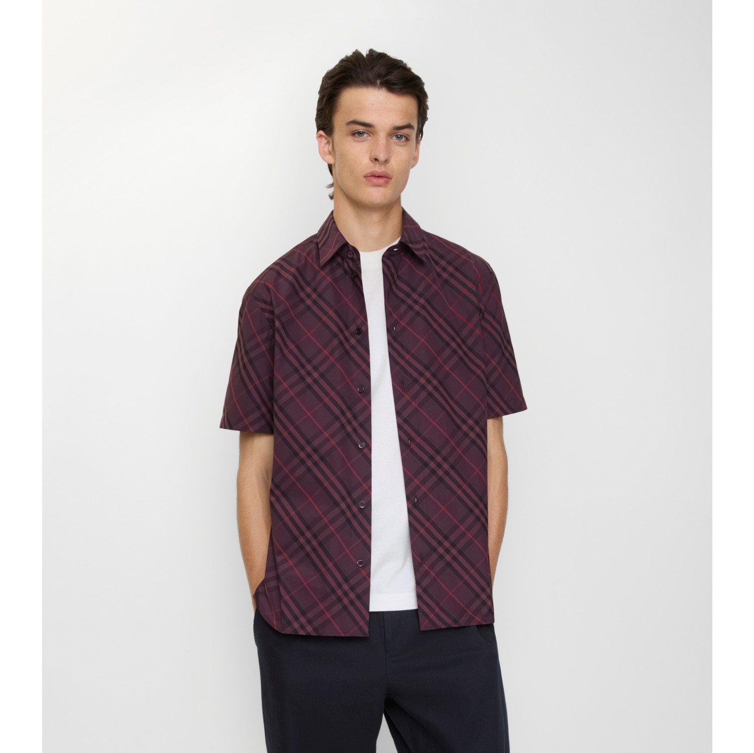 Relaxed Fit Check Cotton Shirt in Wine red - Men | Burberry® Official