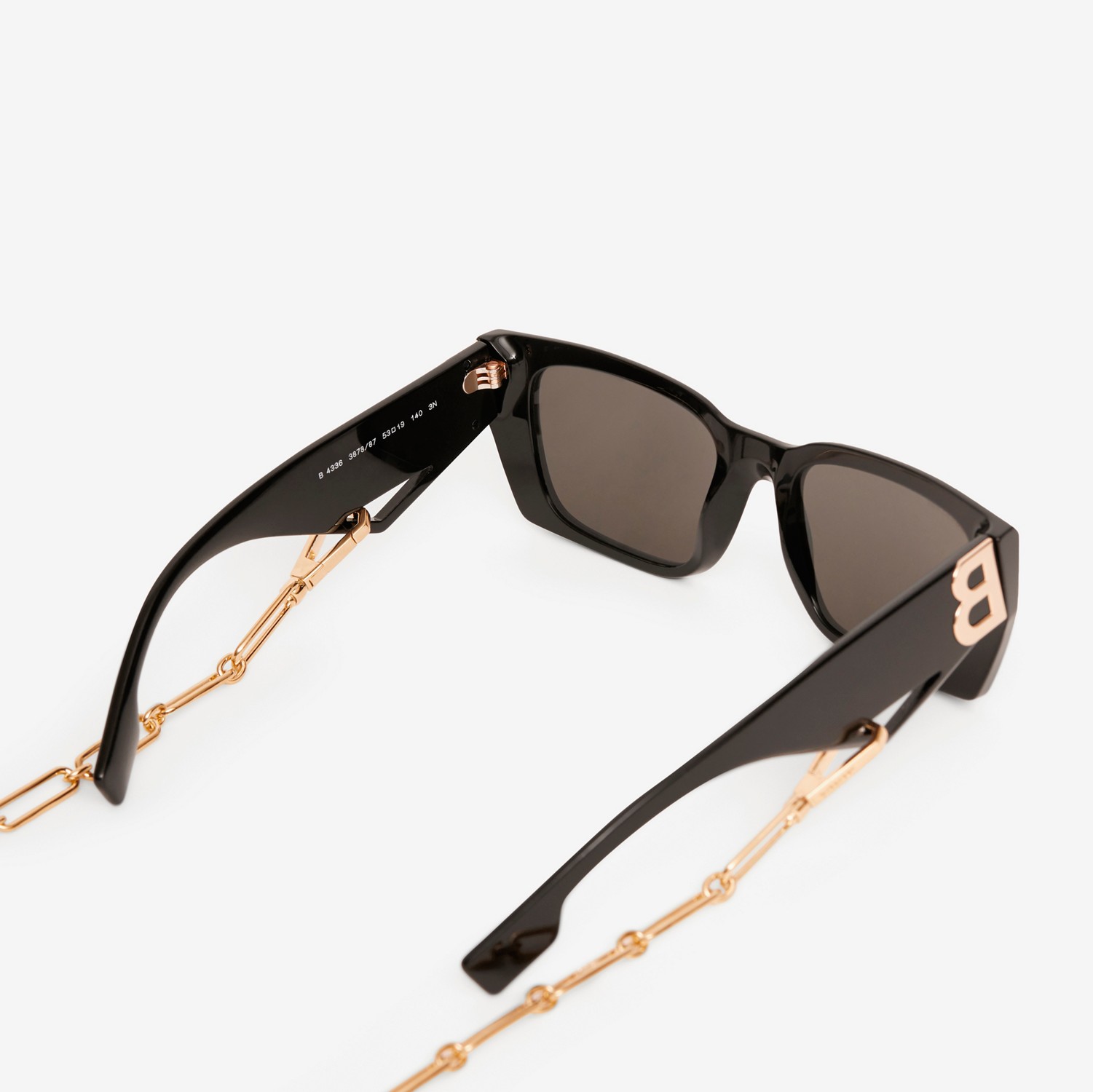 Óculos de sol de armação retangular com logotipo B e corrente (Preto) - Mulheres | Burberry® oficial