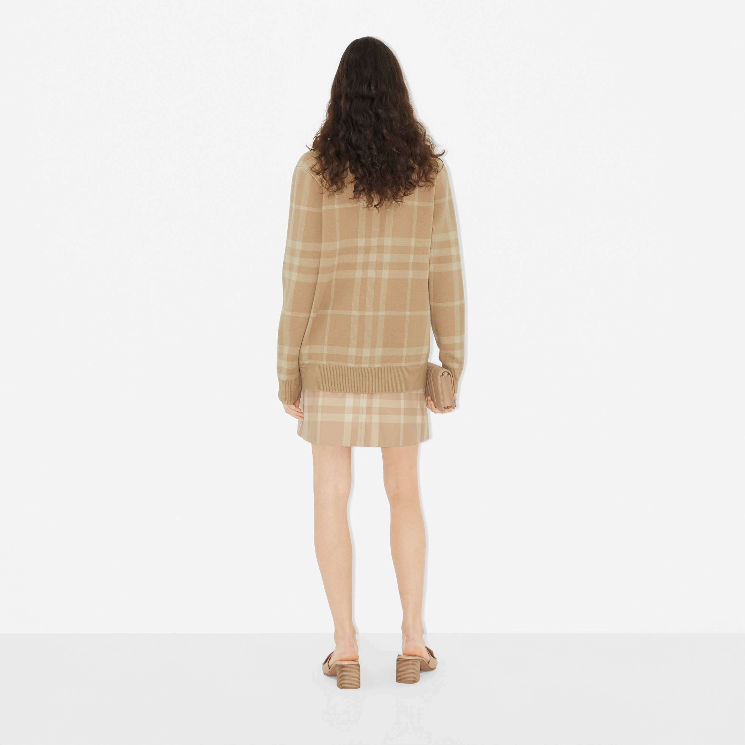 Check Wool Cashmere Jacquard Cardigan in Soft Fawn - Women | Burberry® Official - 4