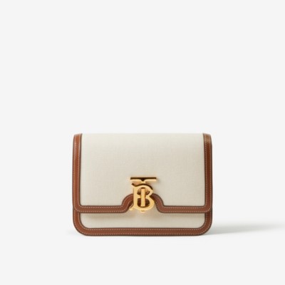 ツートン キャンバス＆レザー スモール TBバッグ (ナチュラル／モルトブラウン) - ウィメンズ | Burberry®公式サイト