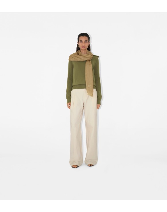 Wide Check Wool Silk Scarf