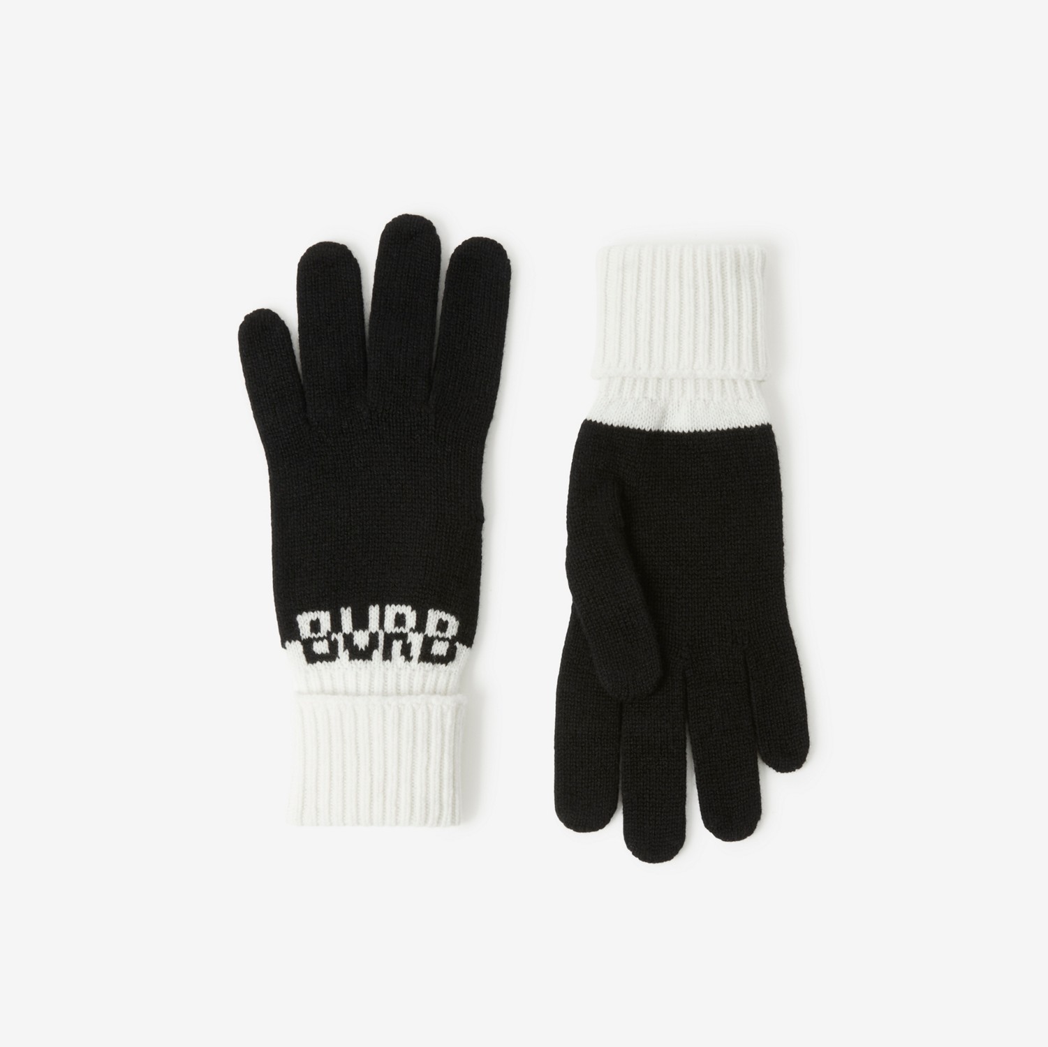 Gants en cachemire bicolore avec logo en intarsia (Noir/blanc) | Site officiel Burberry®