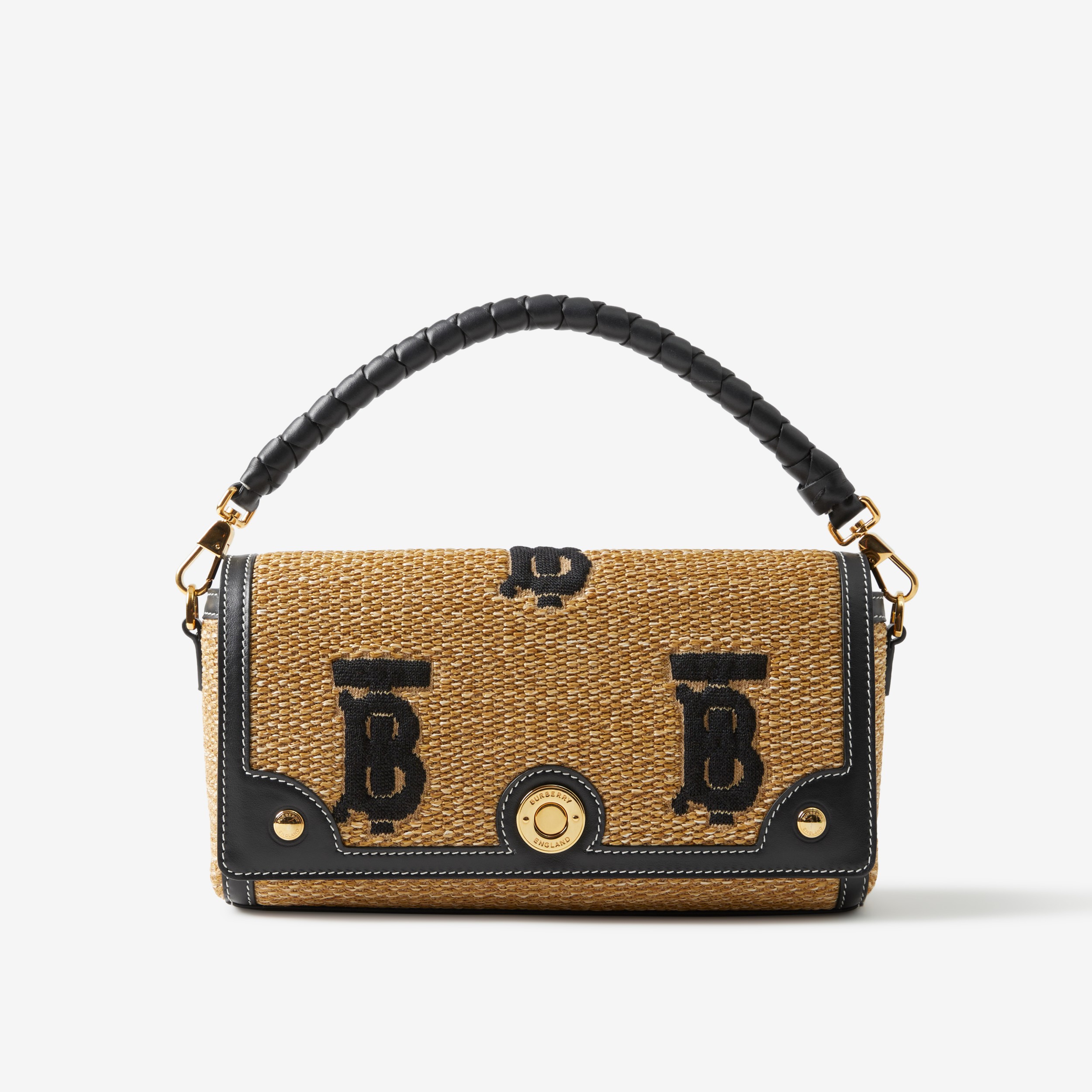 Monogram Raffia-effect Top Handle Note Bag in Natural/black - Women |  Burberry® Official