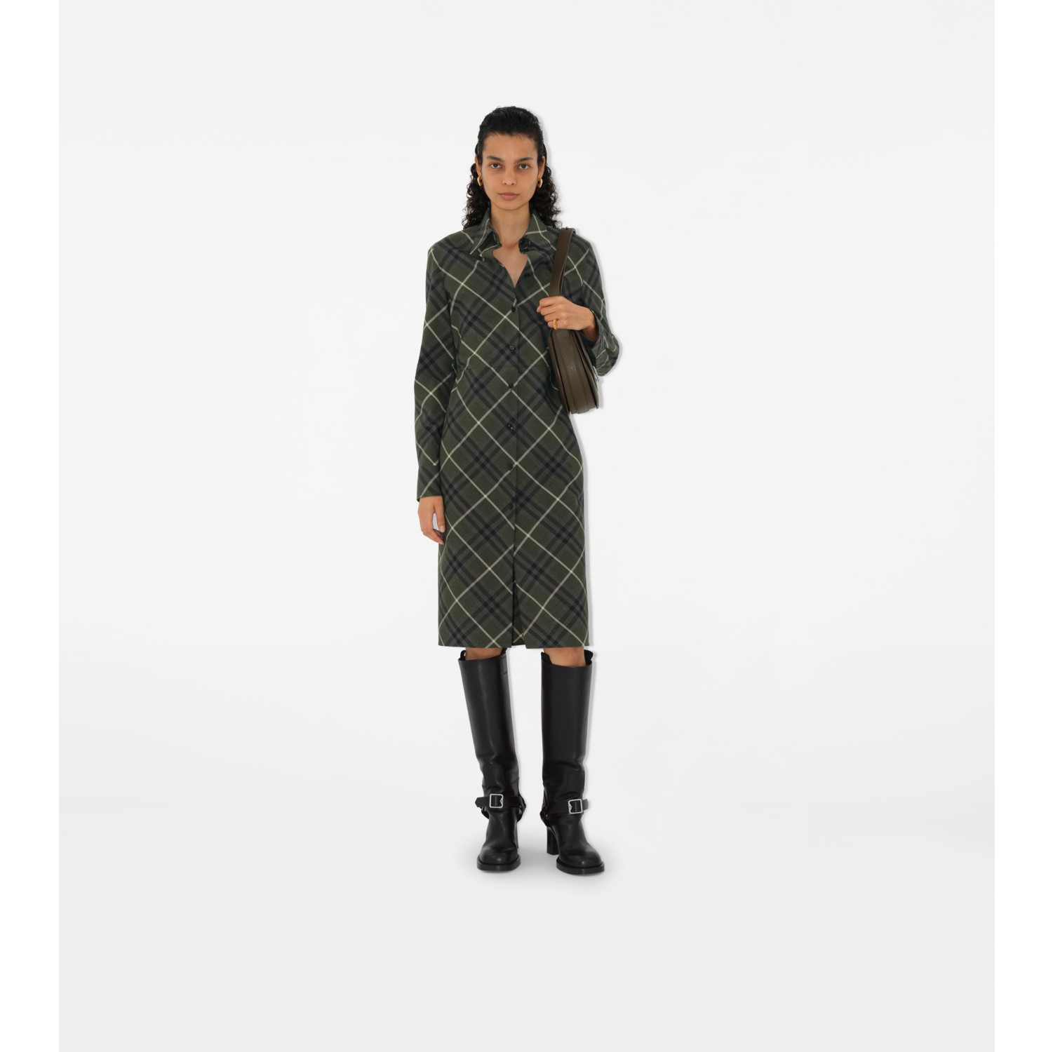 Check Wool Blend Shirt Dress