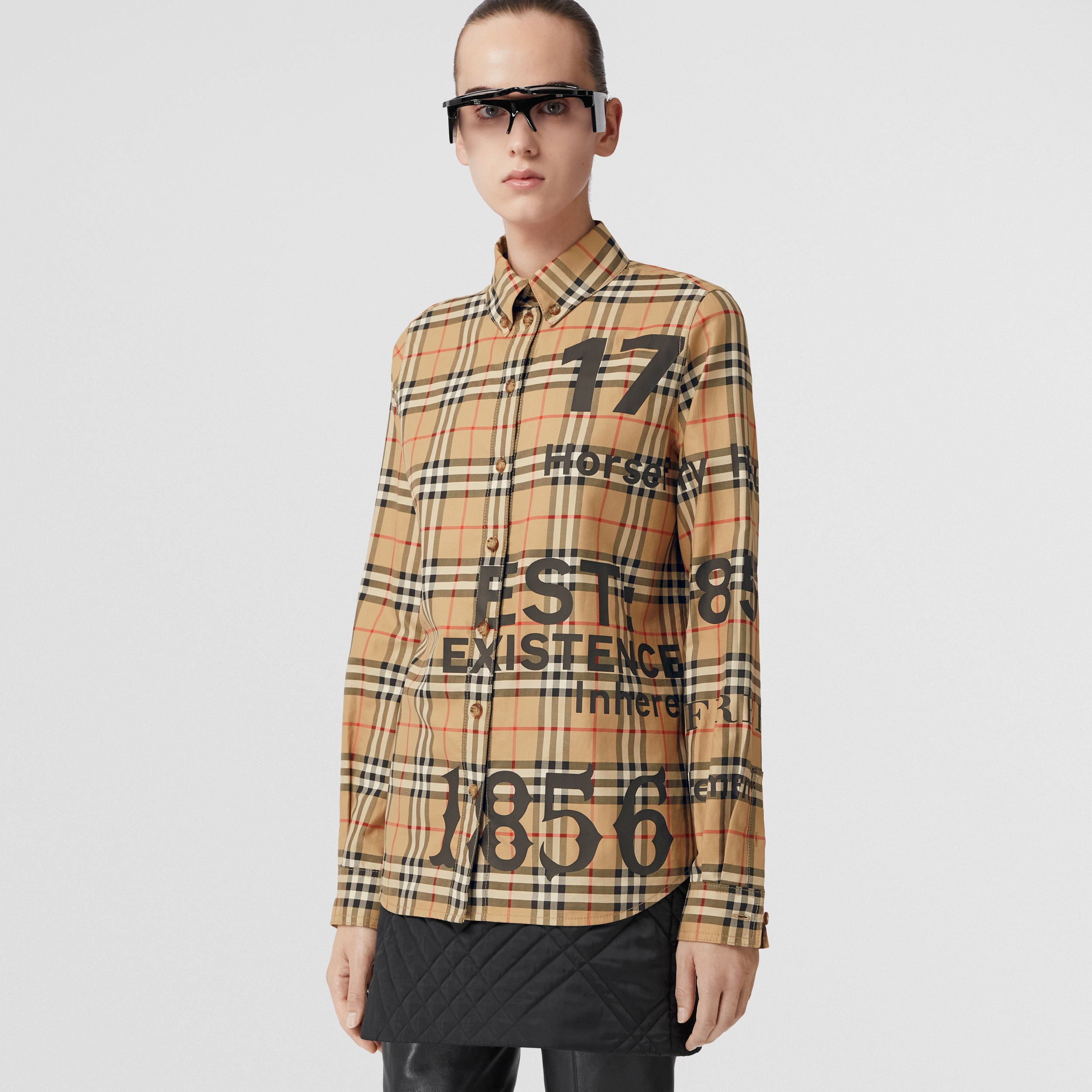 Horseferry Print Check Cotton Shirt in Archive Beige - Women | Burberry® Official - 1