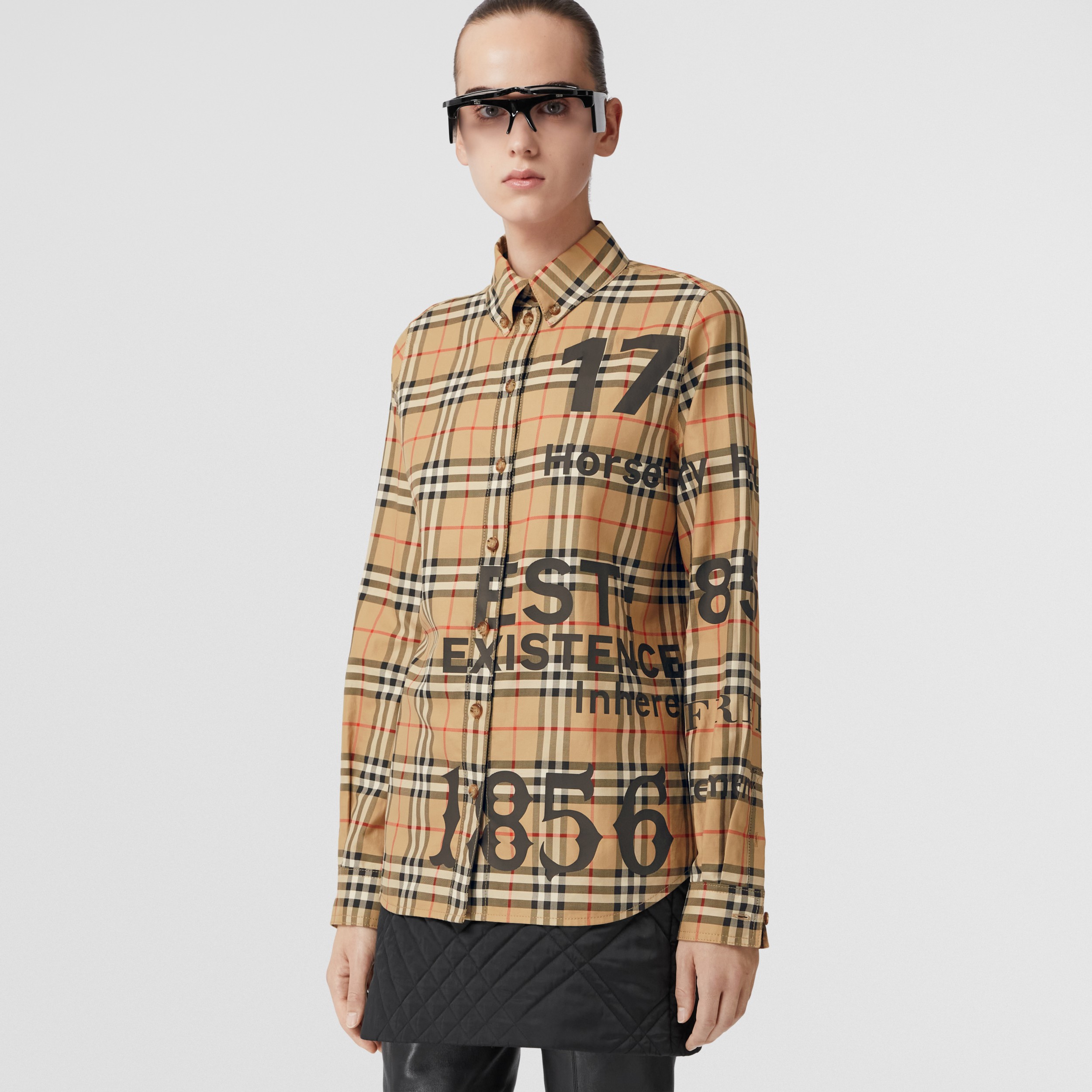 Horseferry Print Check Cotton Shirt in Archive Beige - Women | Burberry®  Official