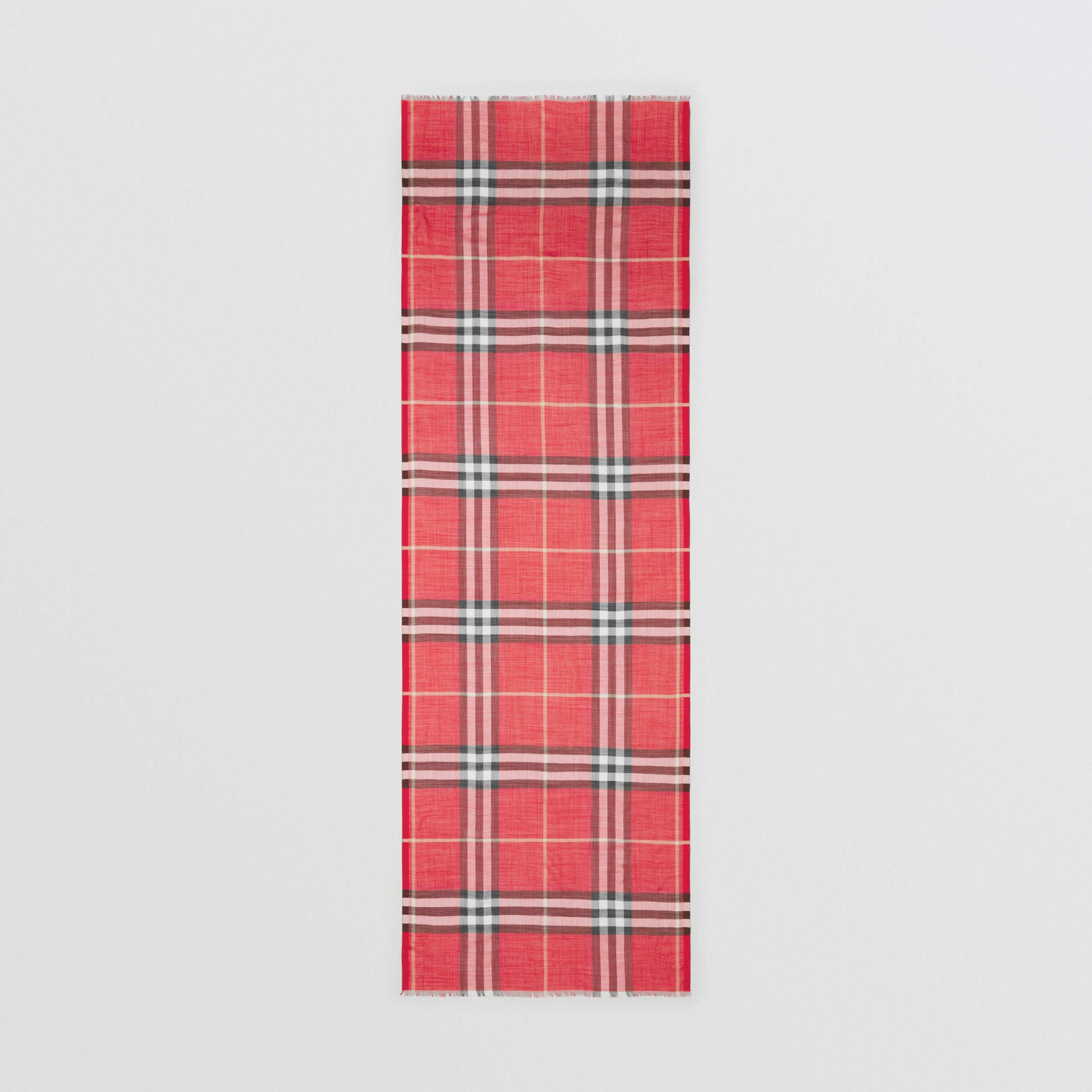 Lightweight Check Wool Silk Scarf in Bright Red/black | Burberry® Official - 4