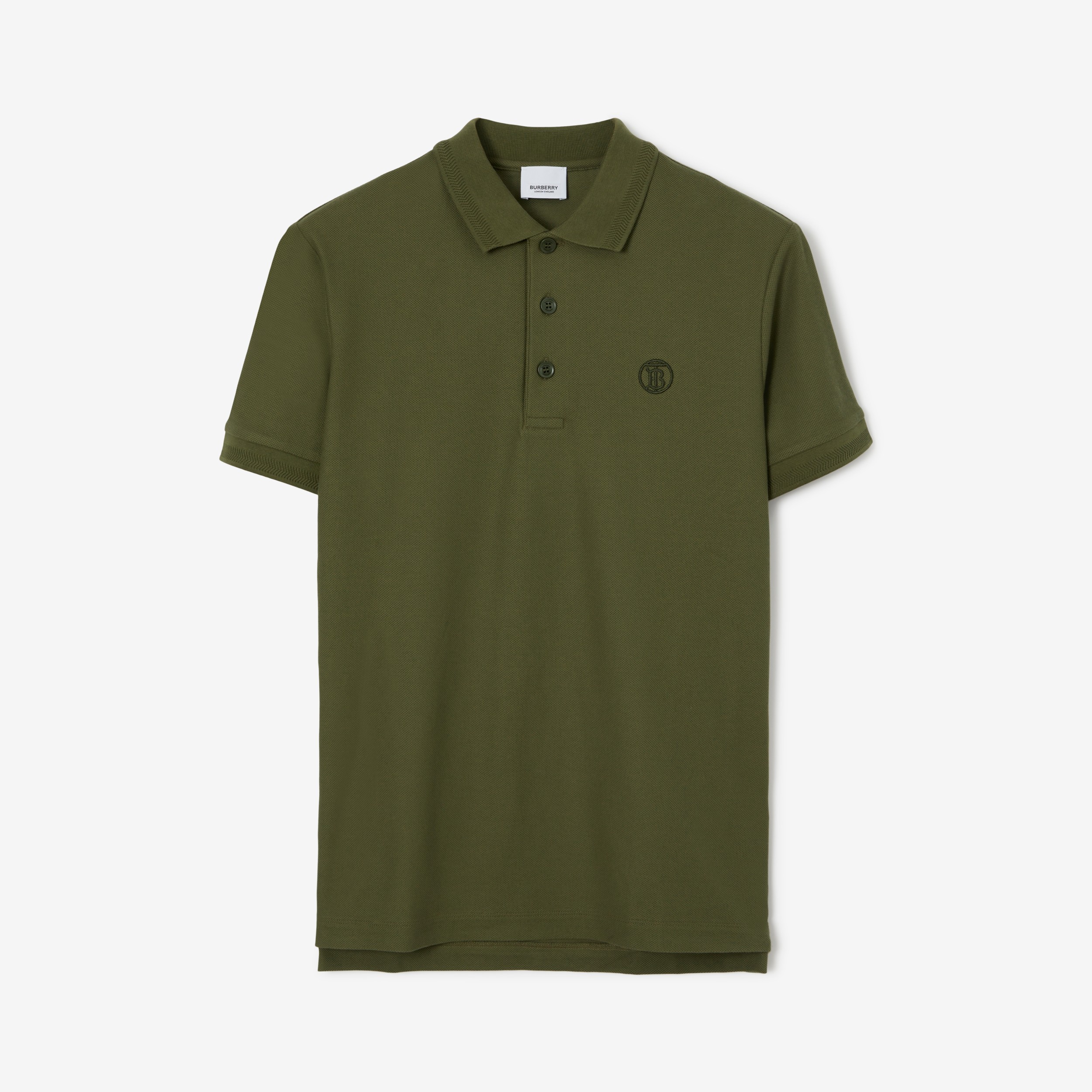 Monogram Motif Cotton Piqué Polo Shirt in Olive - Men | Burberry® Official
