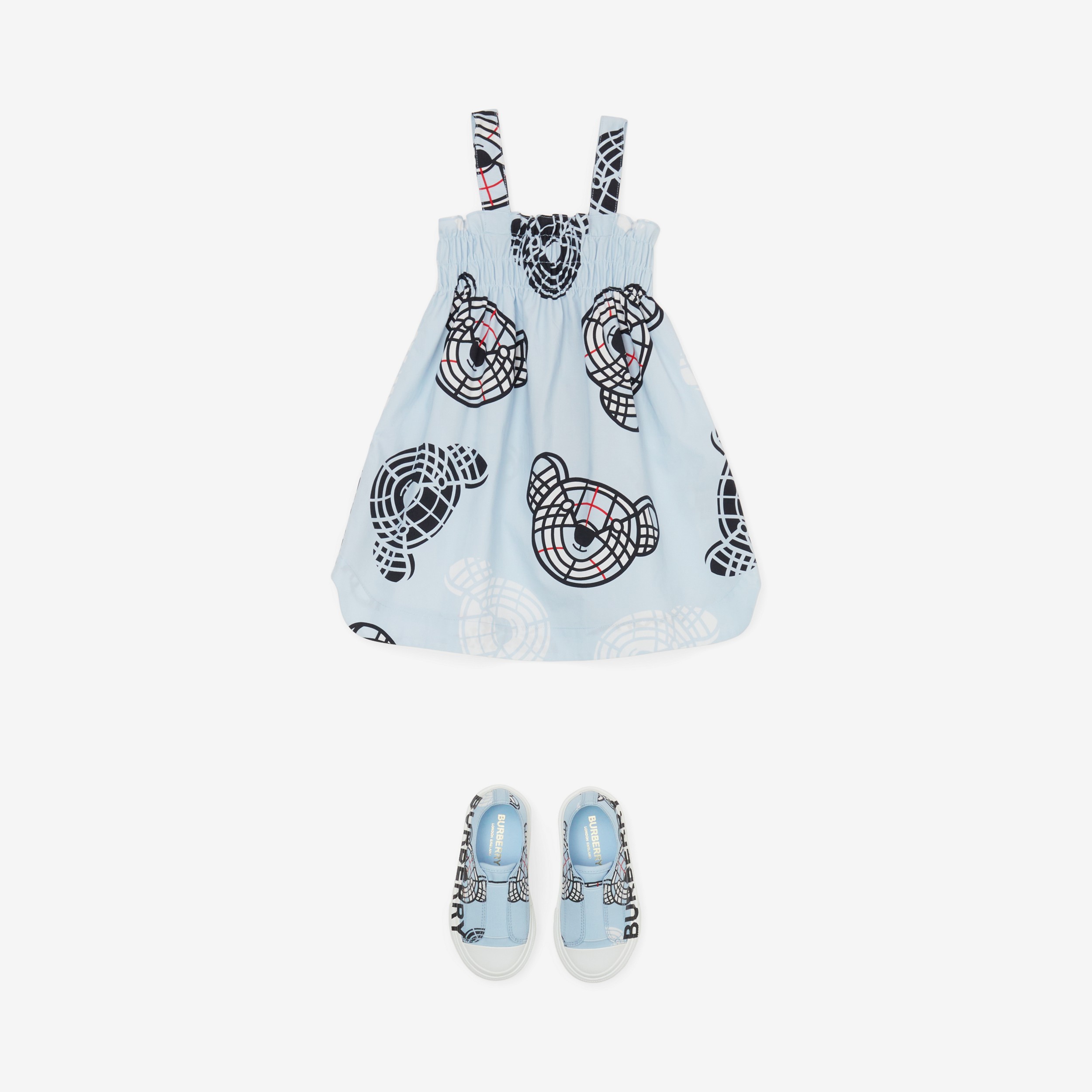 Thomas Bear Print Cotton Smock Dress in Pale Blue - Children | Burberry® Official - 3
