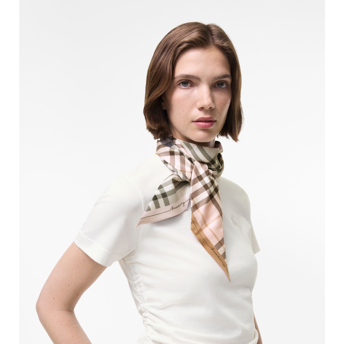  Check Skinny Contrast Silk Scarf