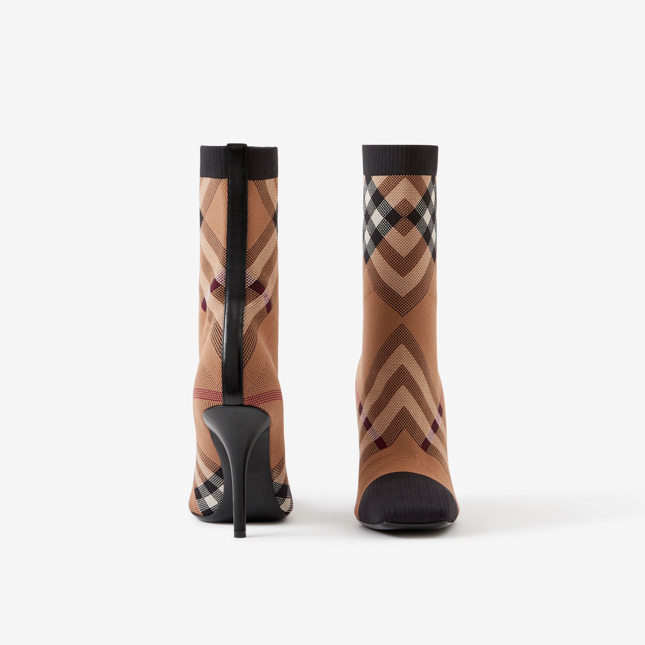 Knitted Check Sock Boots in Birch Brown Women Burberry® Official