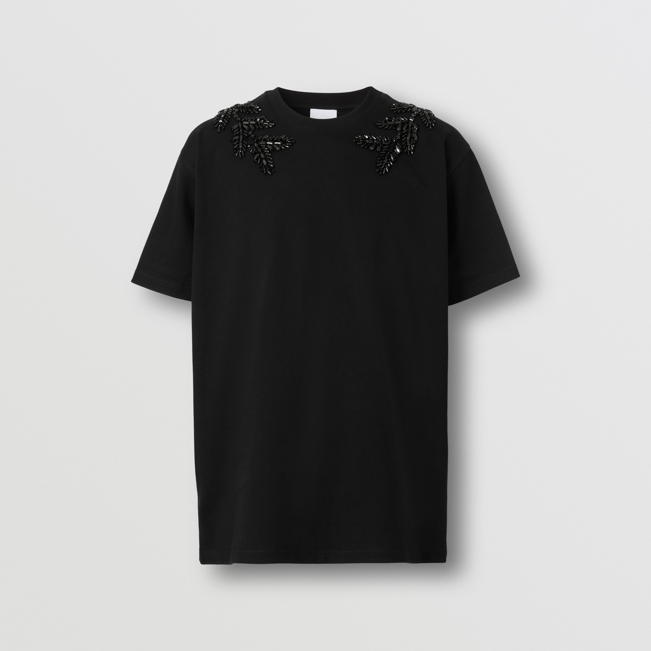 Crystal Oak Leaf Crest Cotton T-shirt in Black - Men | Burberry® Official - 4