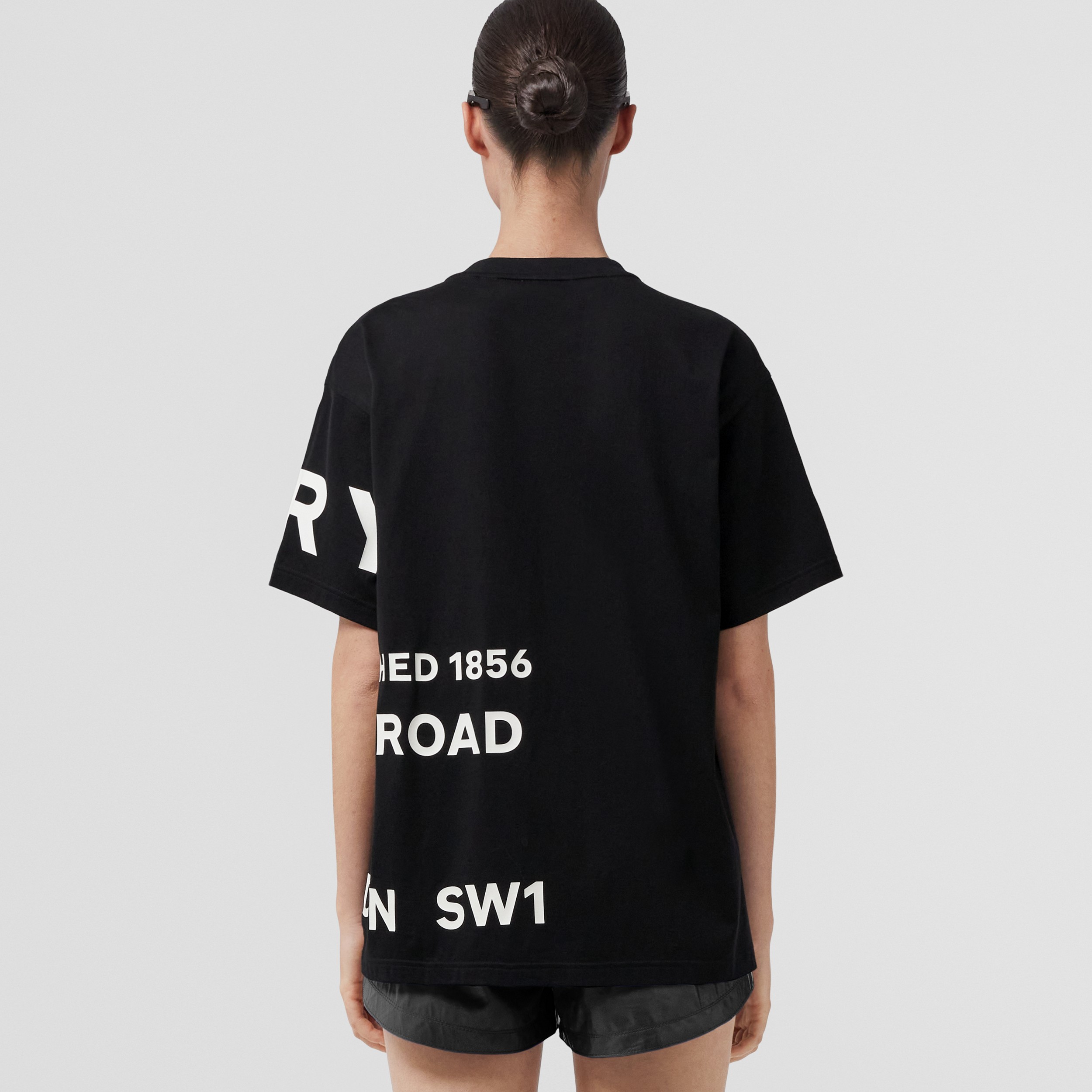 Horseferry Print Cotton Oversized T-shirt in Black - Women | Burberry® Official - 3