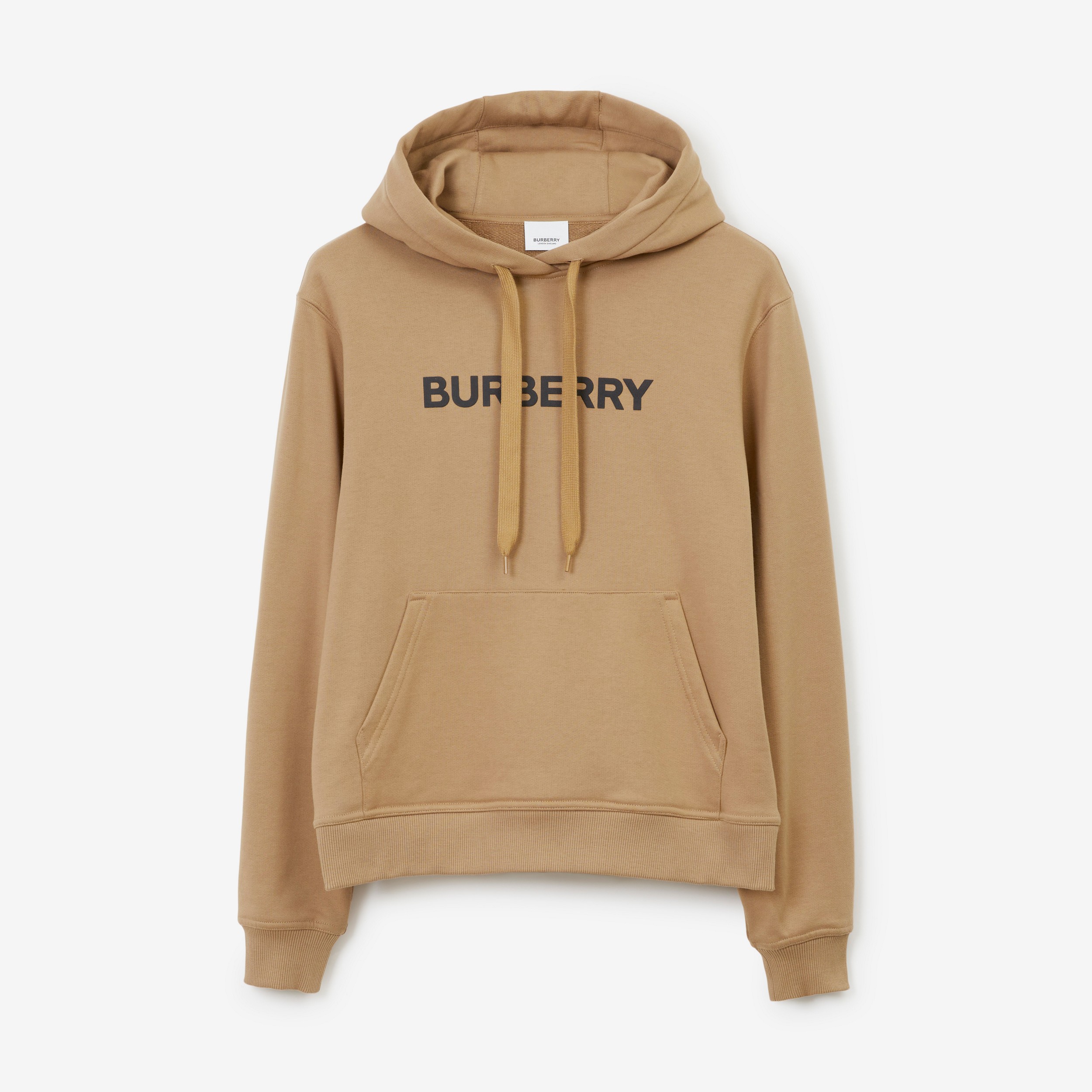 Logo Print Cotton Hoodie in Camel - Women | Burberry® Official - 1