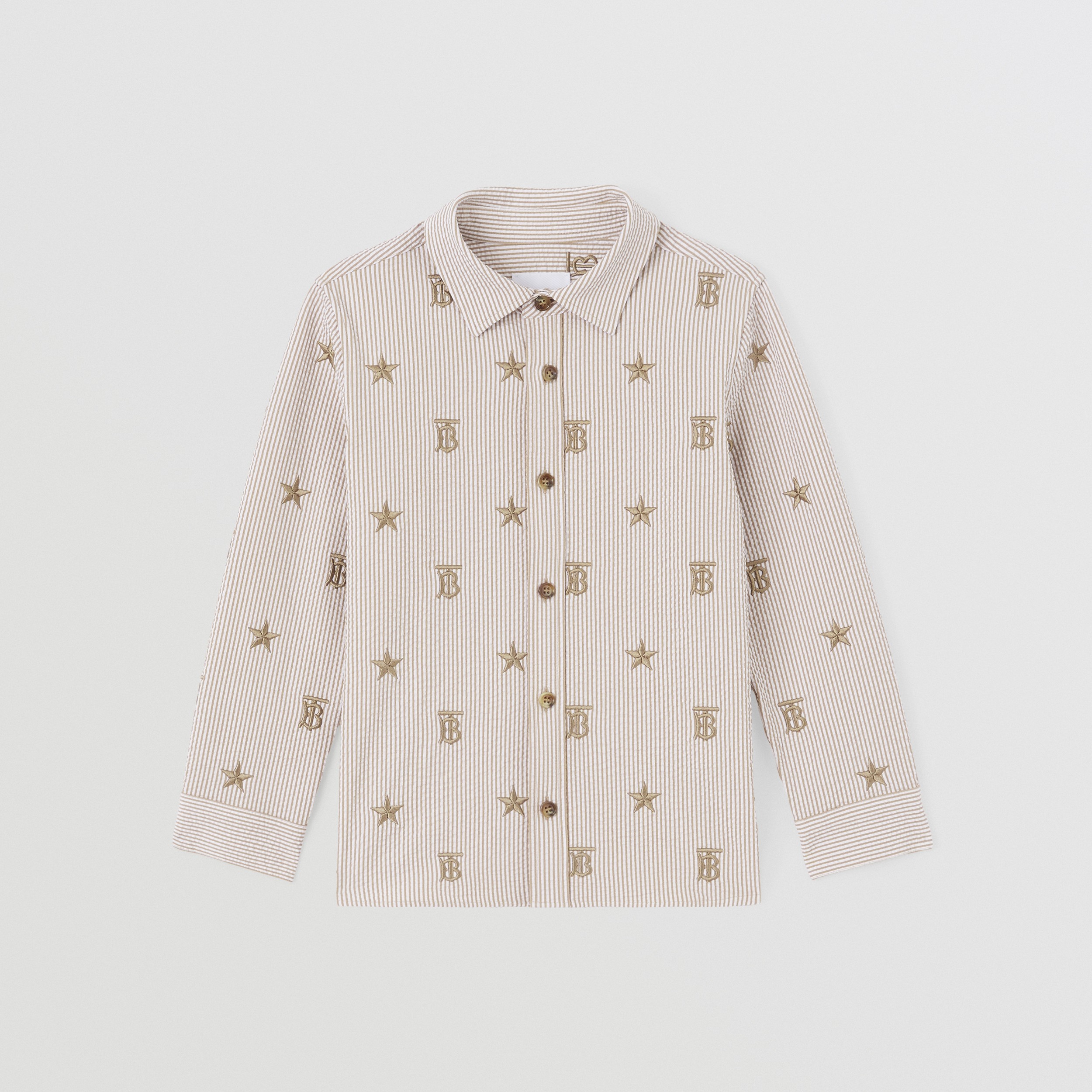 Star and Monogram Motif Striped Cotton Blend Shirt in Soft Fawn | Burberry® Official - 1