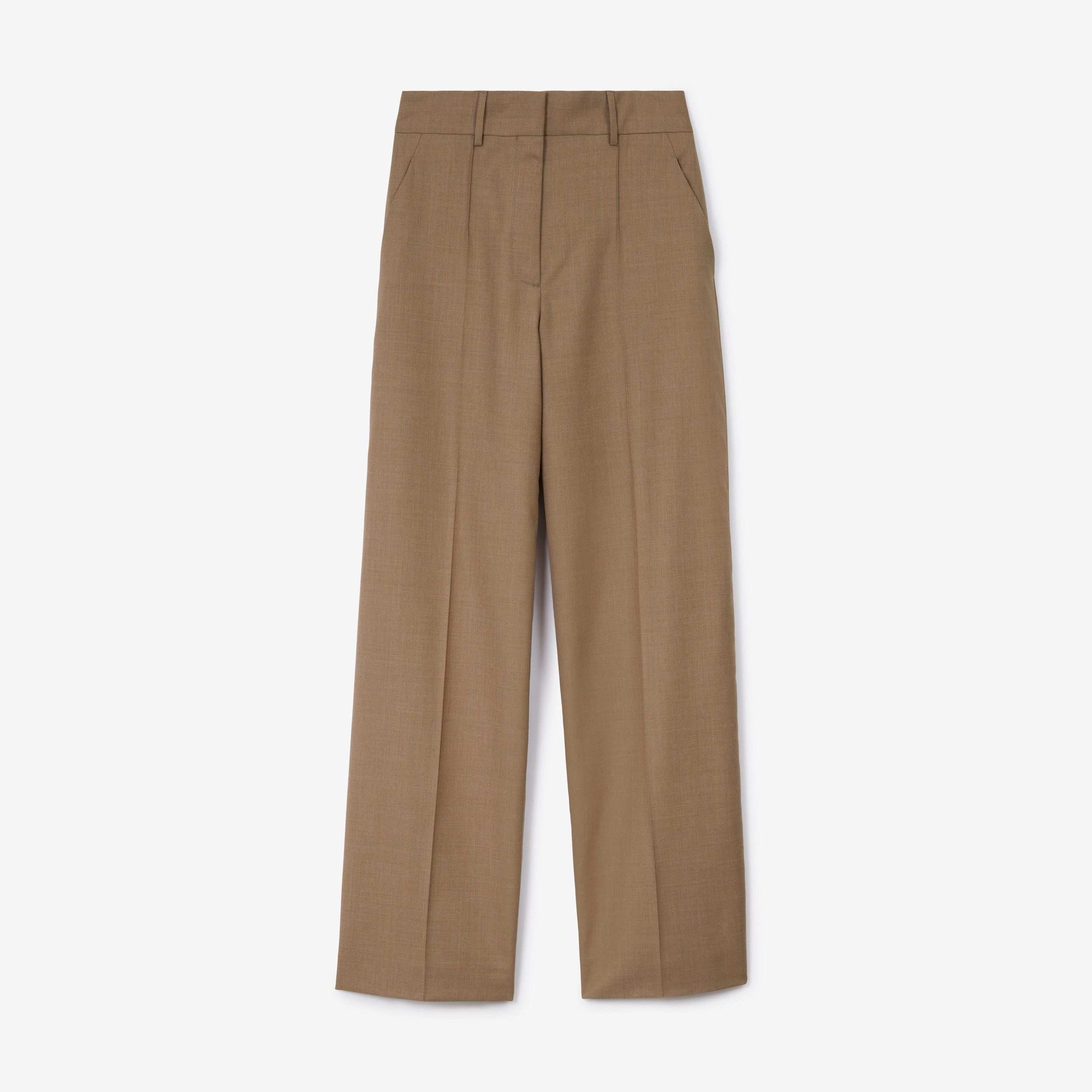 Wool Wide-leg Trousers in Deep Taupe - Women | Burberry® Official - 1