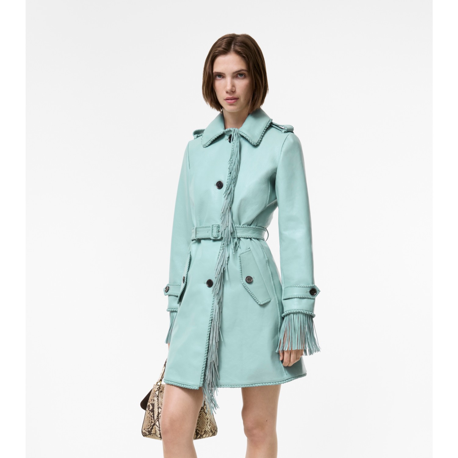 Short Fringed Leather Car Coat in Turquoise - Women | Burberry