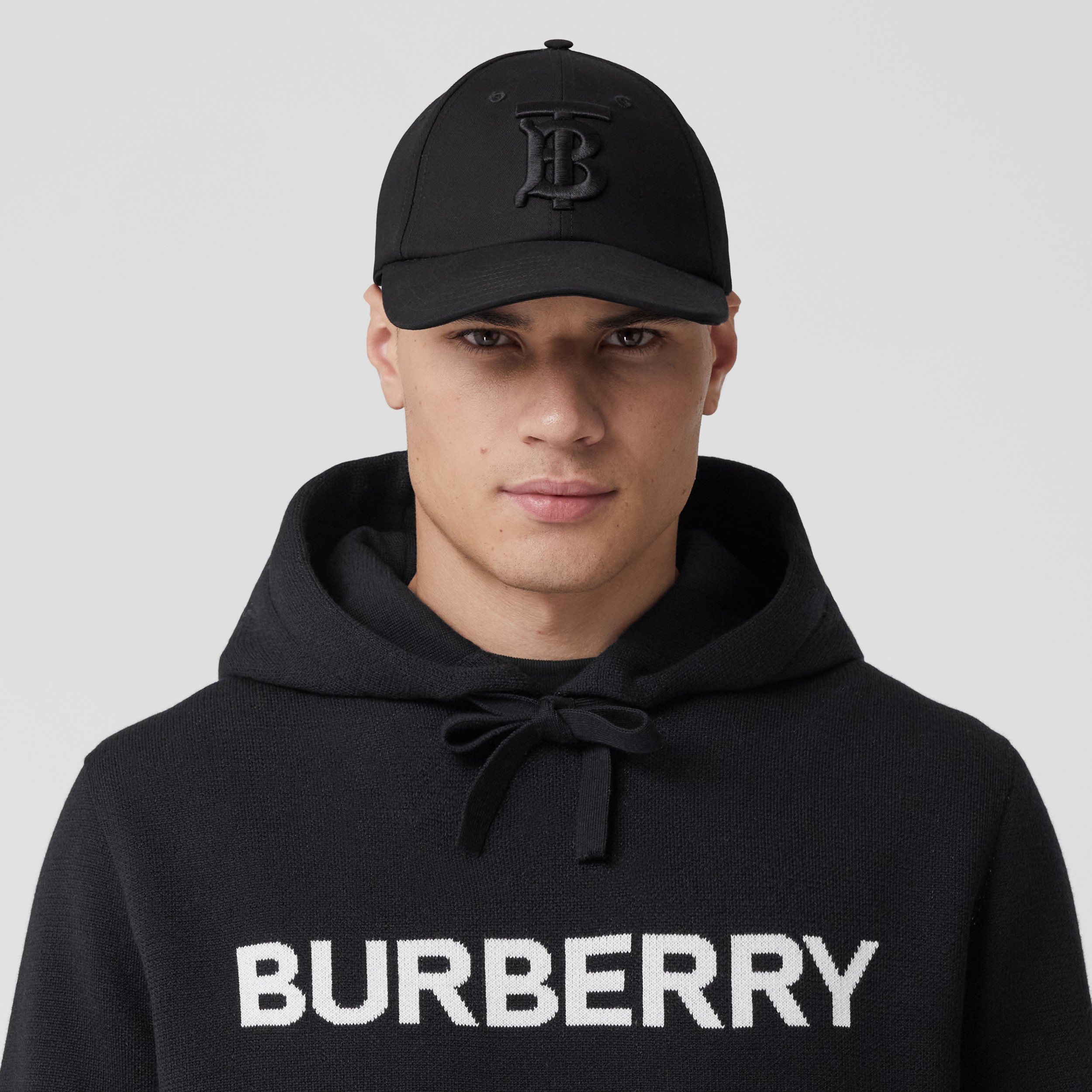 Logo Intarsia Wool Cotton Oversized Hoodie in Coal Blue - Men | Burberry® Official - 2