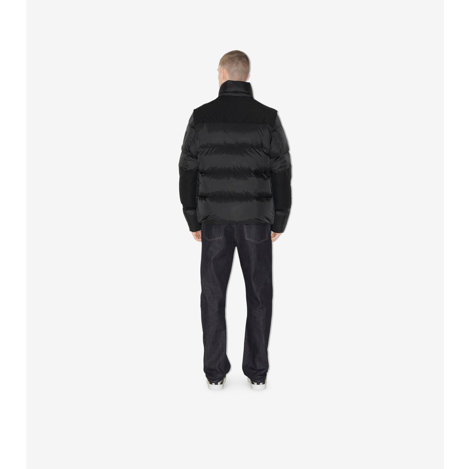 Detachable Sleeve Nylon Puffer Jacket in Black Men Burberry® Official