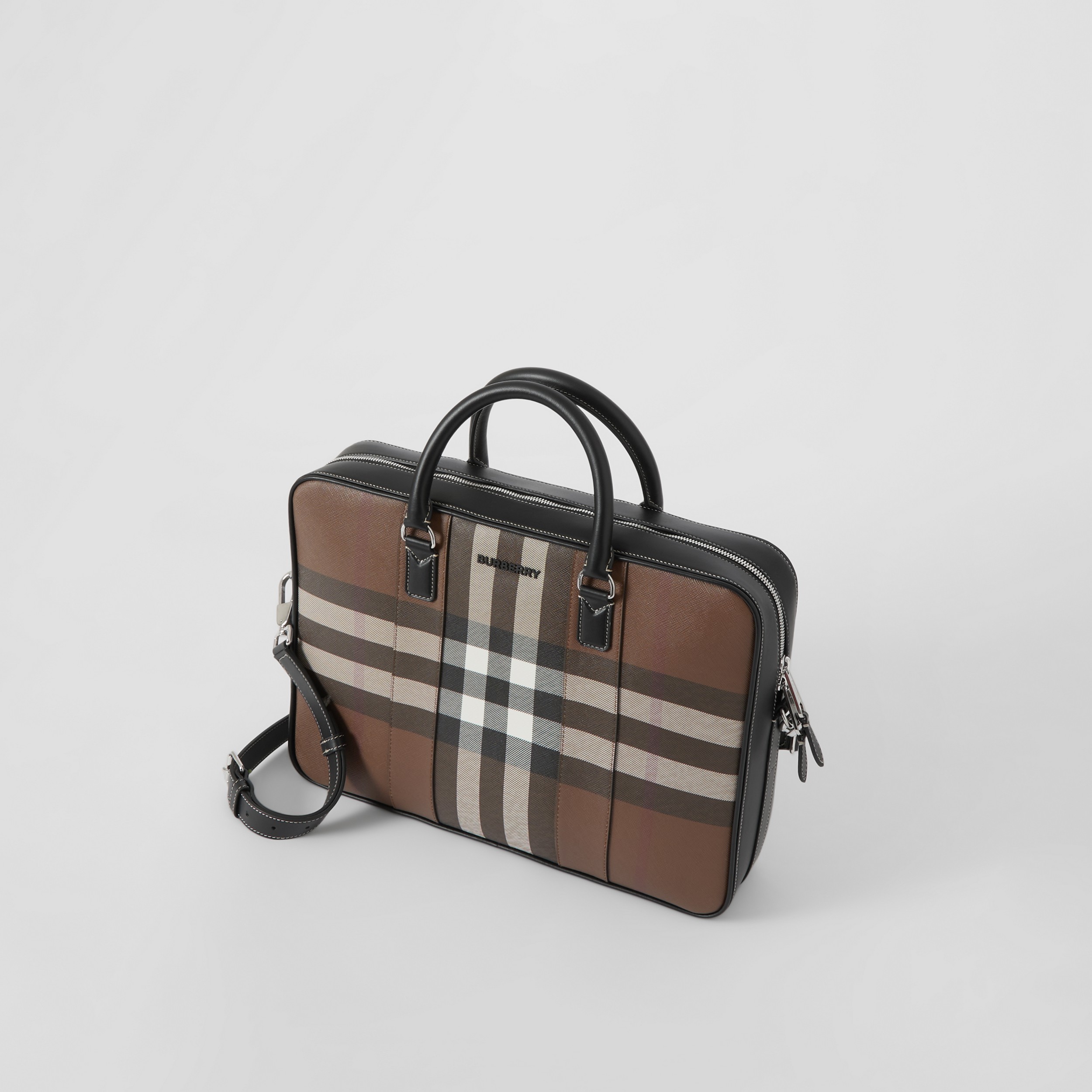 Check and Leather Briefcase in Dark Birch Brown - Men | Burberry® Official - 4