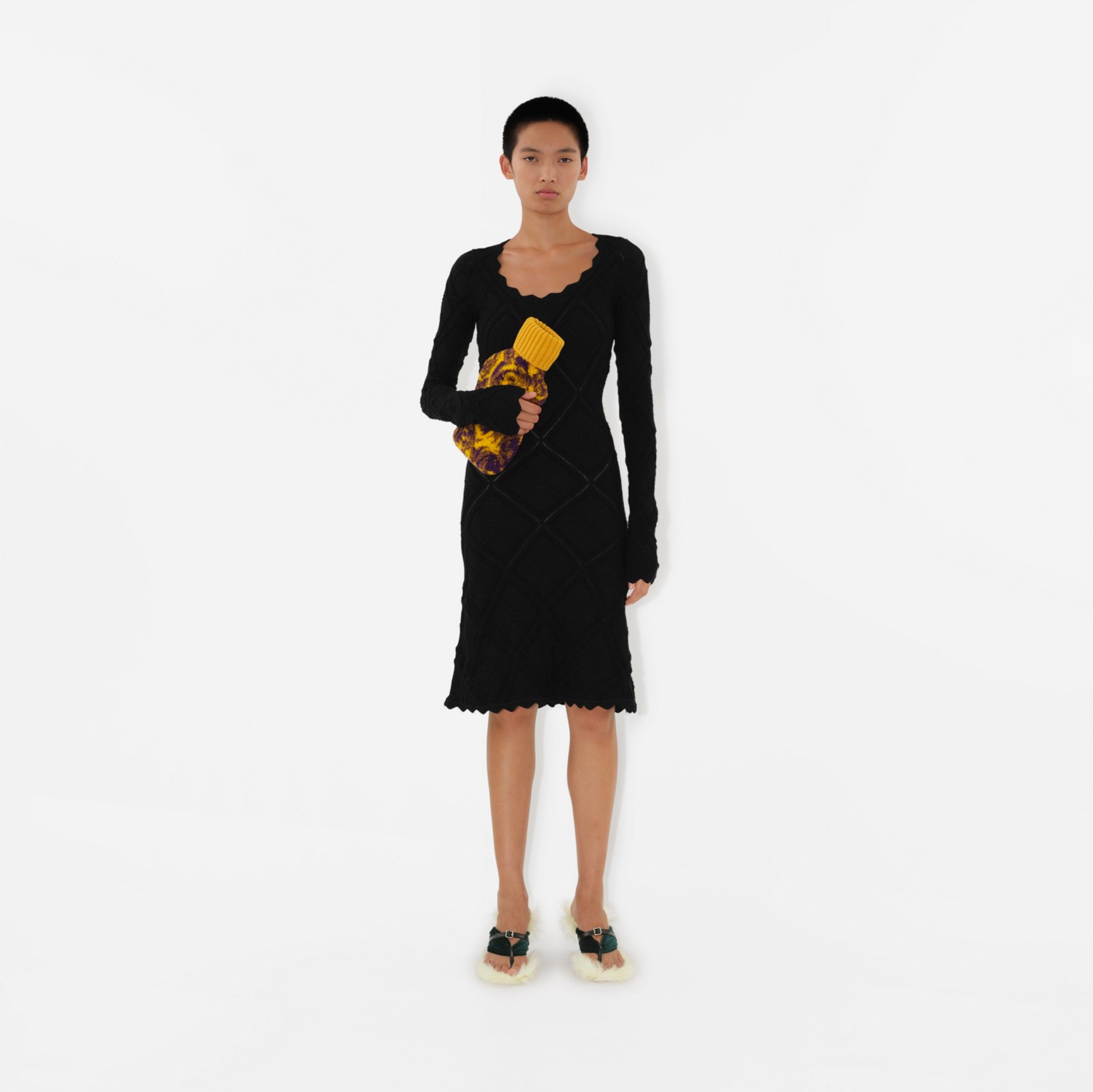 Vestido de malha Aran (Preto) - Mulheres | Burberry® oficial
