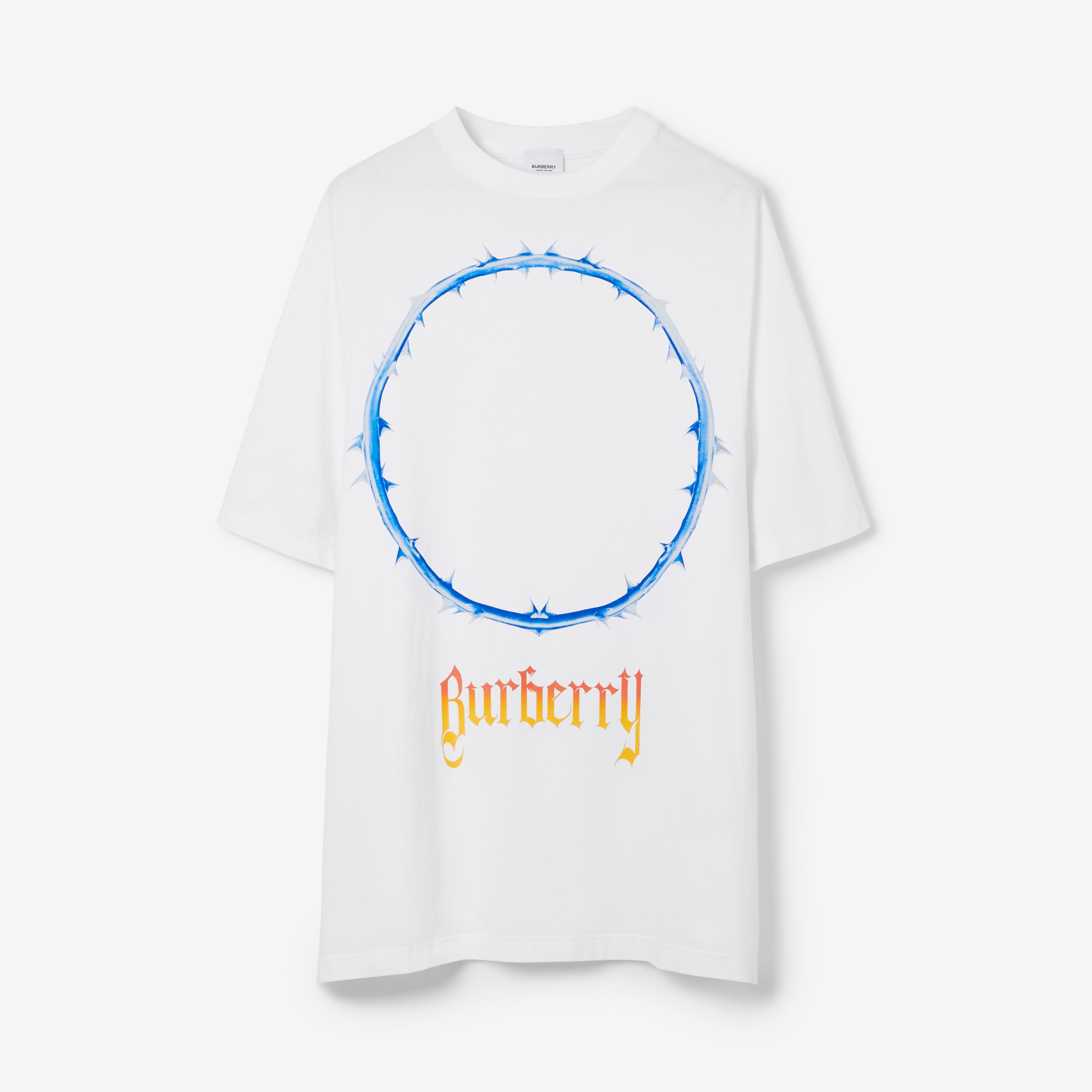 Thorn and Logo Print Cotton Oversized T-shirt in White - Men | Burberry® Official - 1
