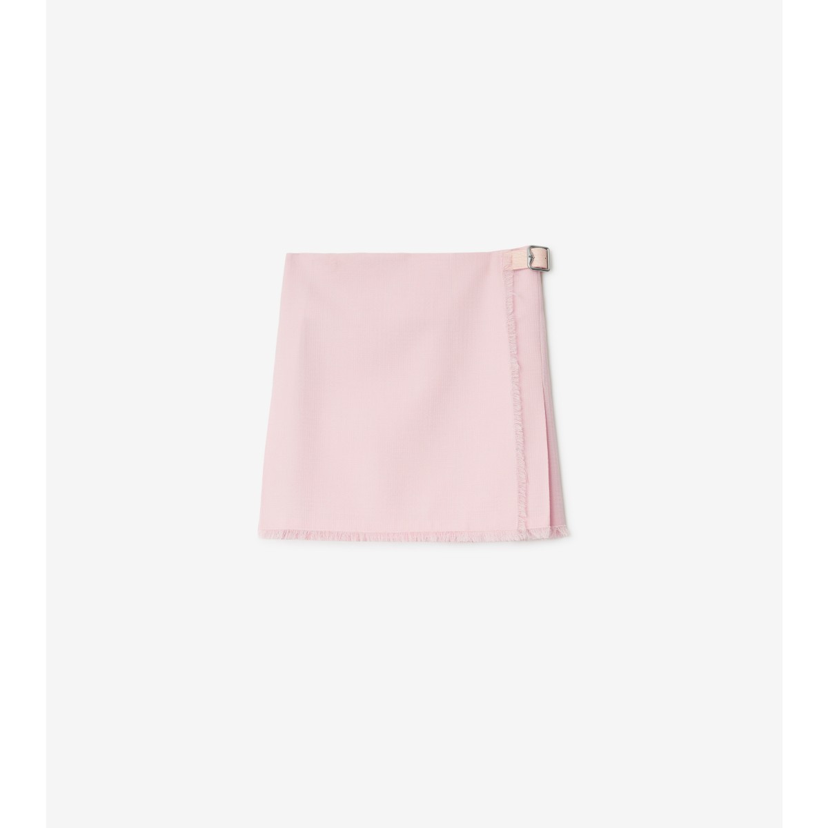 Burberry Wool Miniskirt With Buckle And Fringed Hem In Cameo
