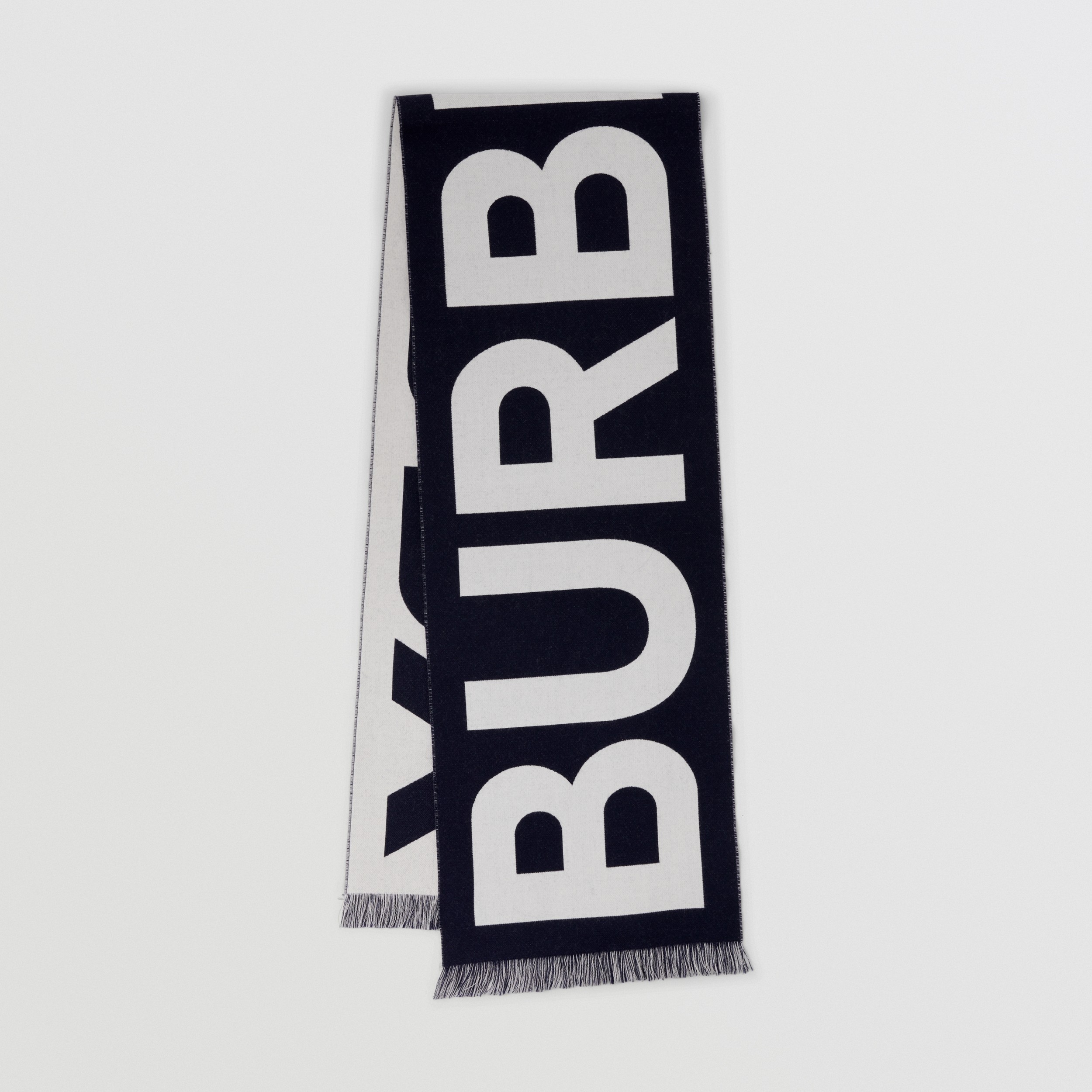 Logo Wool Jacquard Scarf in Dark Charcoal Blue | Burberry® Official - 1