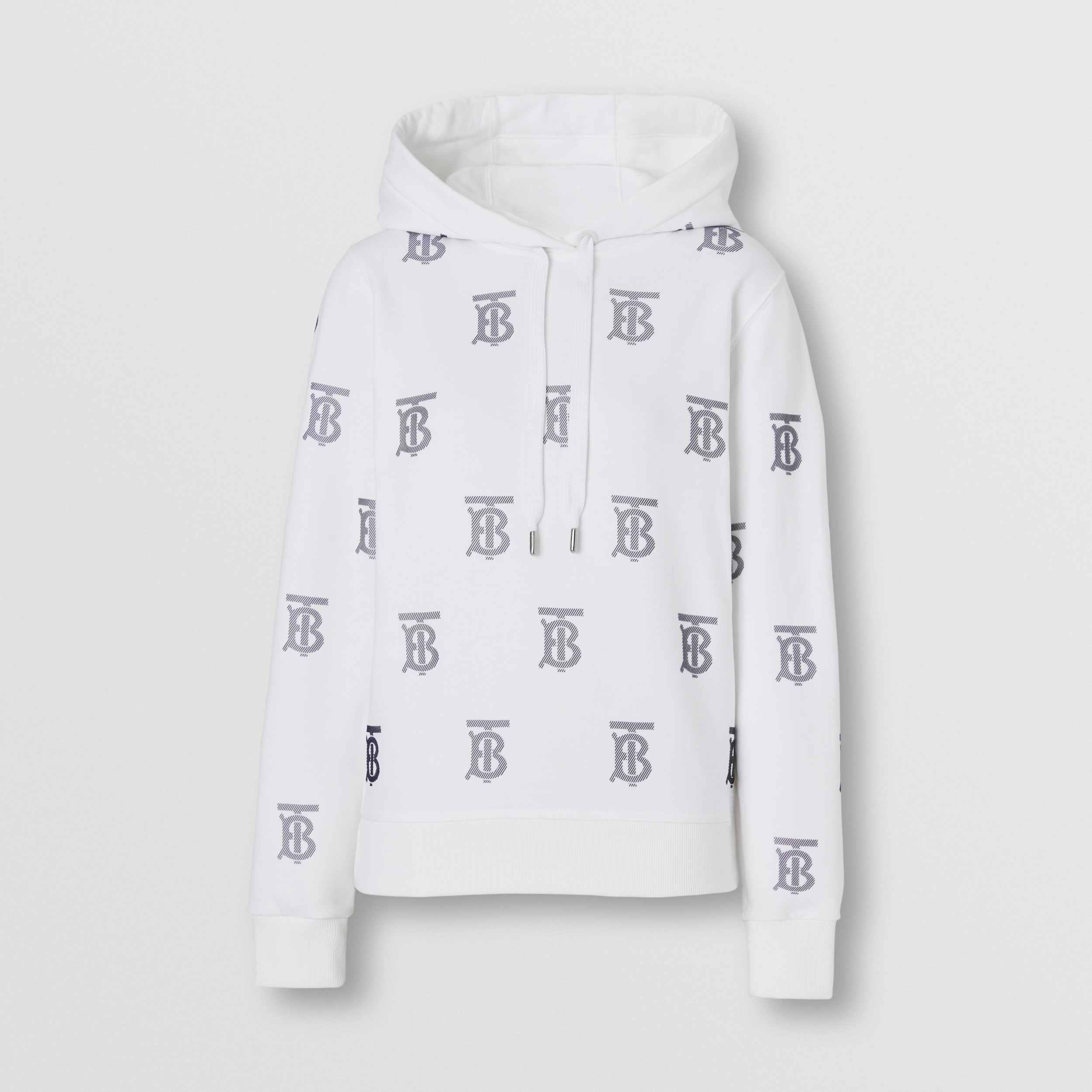 Monogram Motif Cotton Hoodie in White/blue - Women | Burberry® Official - 4