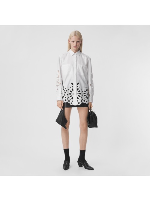 BURBERRY BURBERRY BRODERIE ANGLAISE DETAIL COTTON SHIRT,80416071