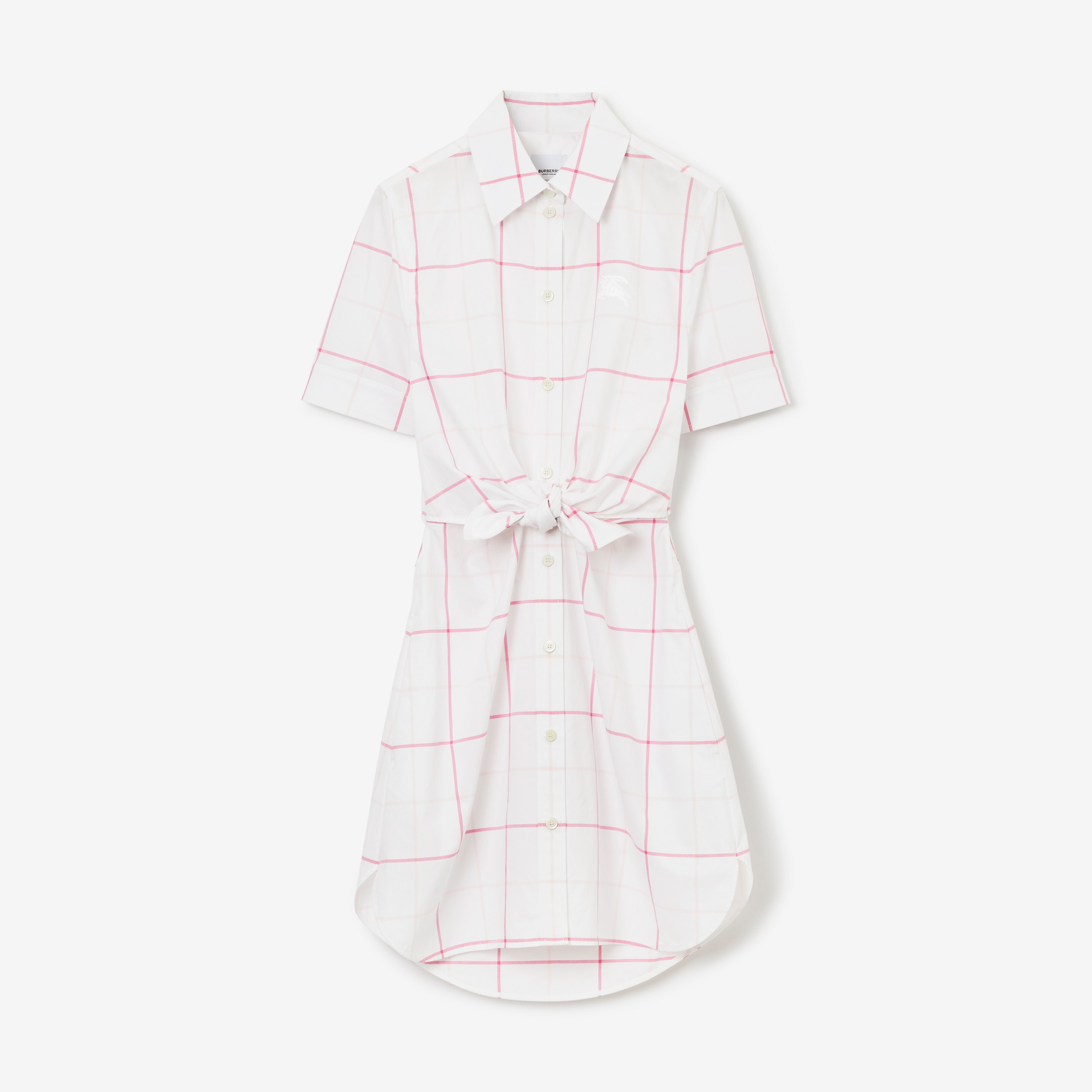 Vestido estilo camisa de popeline de algodão Check (Rosa Chiclete) - Mulheres | Burberry® oficial - 1