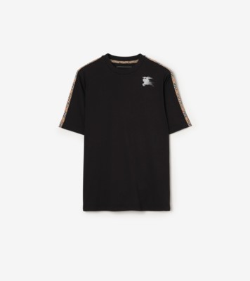 Check Trim Jersey T-shirt in Black - Men, Nylon | Burberry® Official
