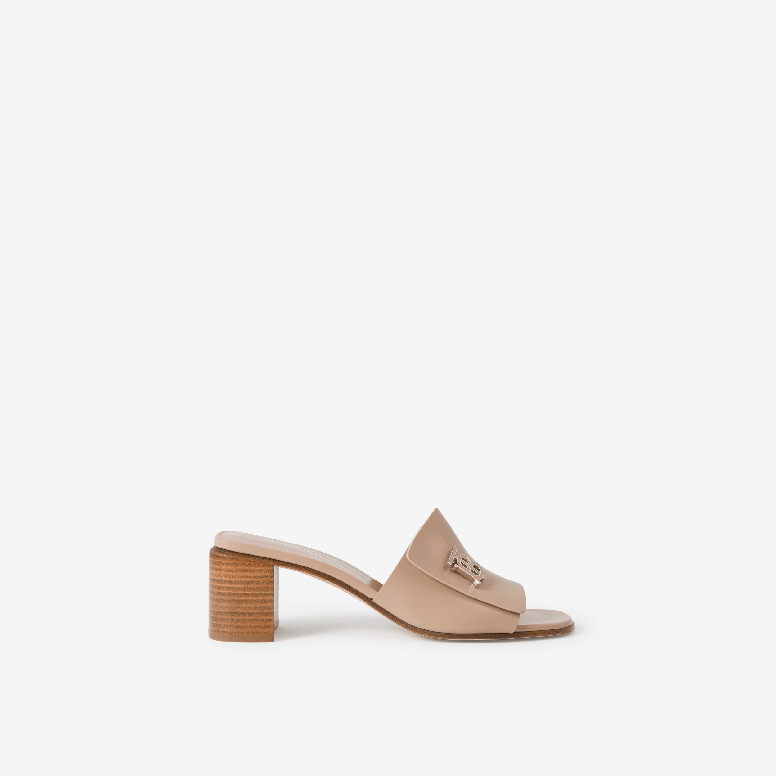 Monogram Motif Leather Mules in Light Almond Brown - Women | Burberry® Official - 1