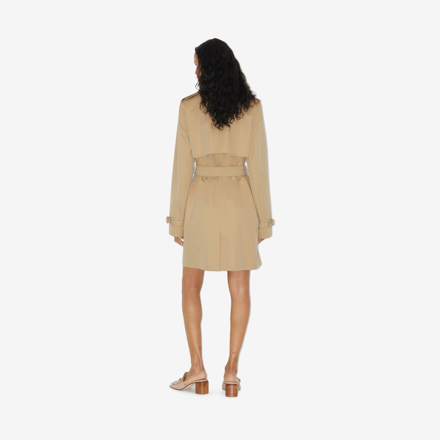 Short Check Collar Gabardine Trench Coat