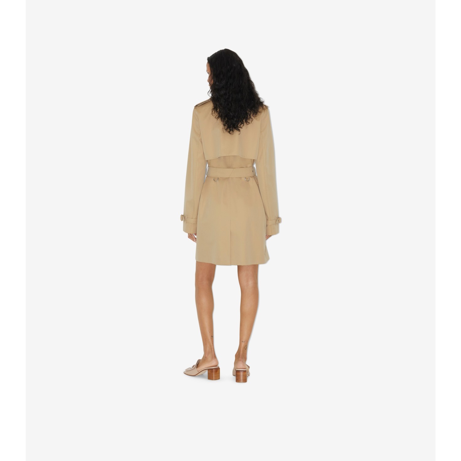 Short Check Collar Gabardine Trench Coat in Dusty caramel