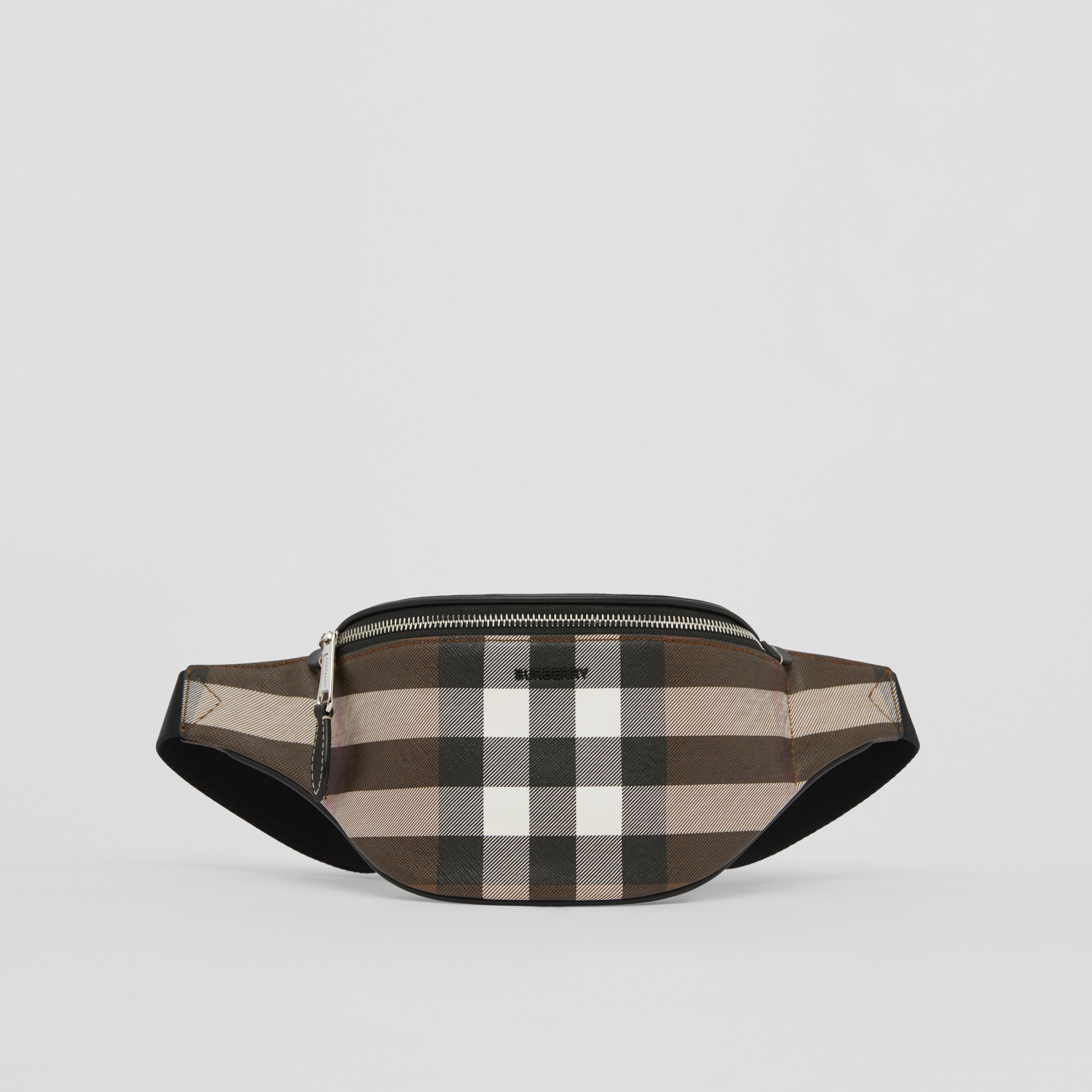 Mini Check and Leather Bum Bag in Dark Birch Brown - Men | Burberry® Official - 1
