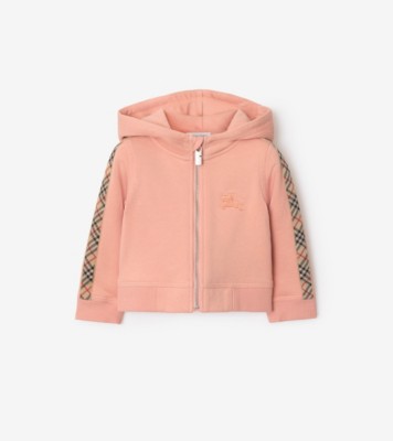 【BURBERRY】Check Hood Cotton Relax Fit Zip-Up Hoodie Check Hood Cotton Zip Hoodie in Black/archive beige - Men