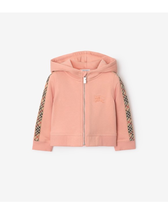 Check Trim Cotton Zip Hoodie
