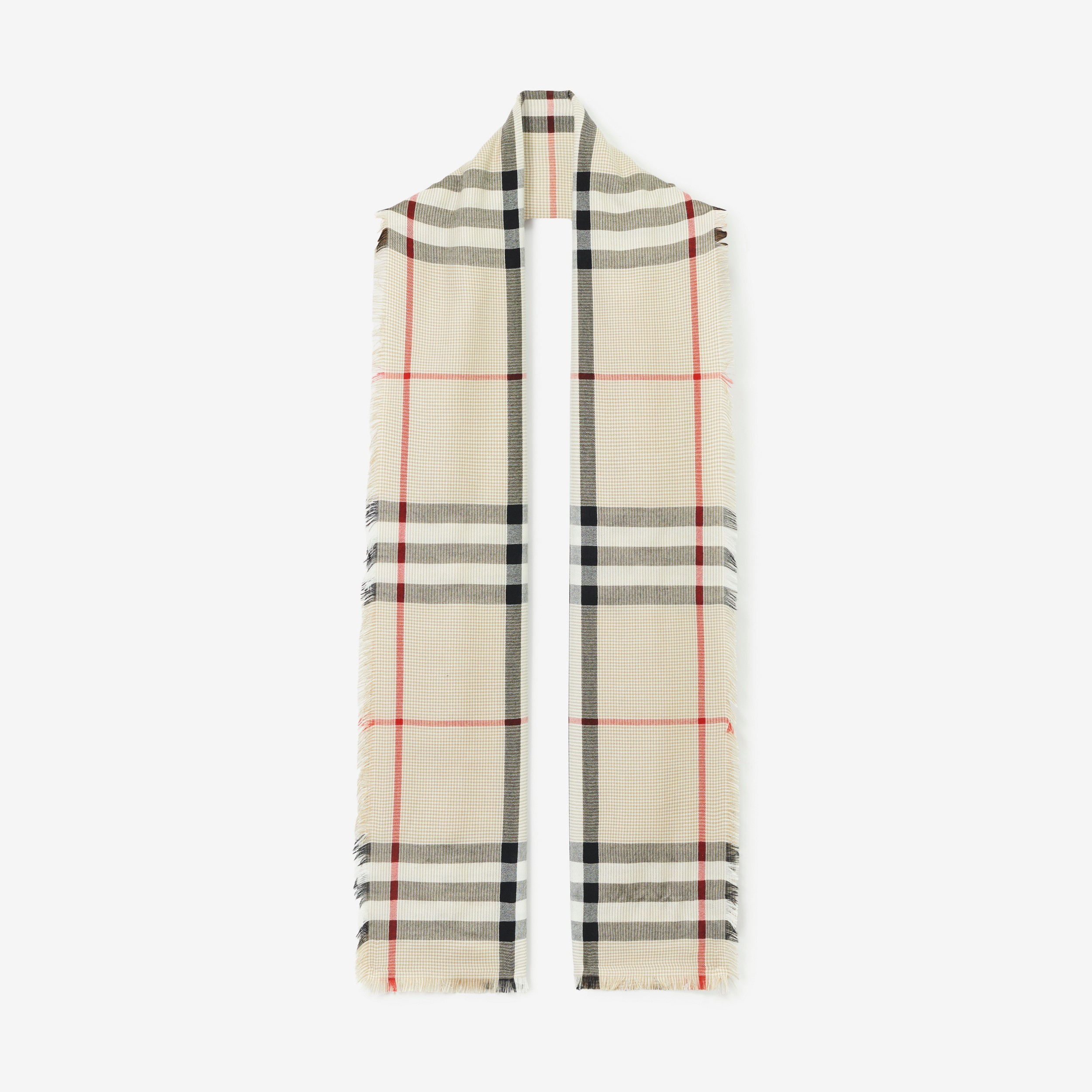 Cachecol de seda e cashmere Check (Bege Clássico) | Burberry® oficial - 1