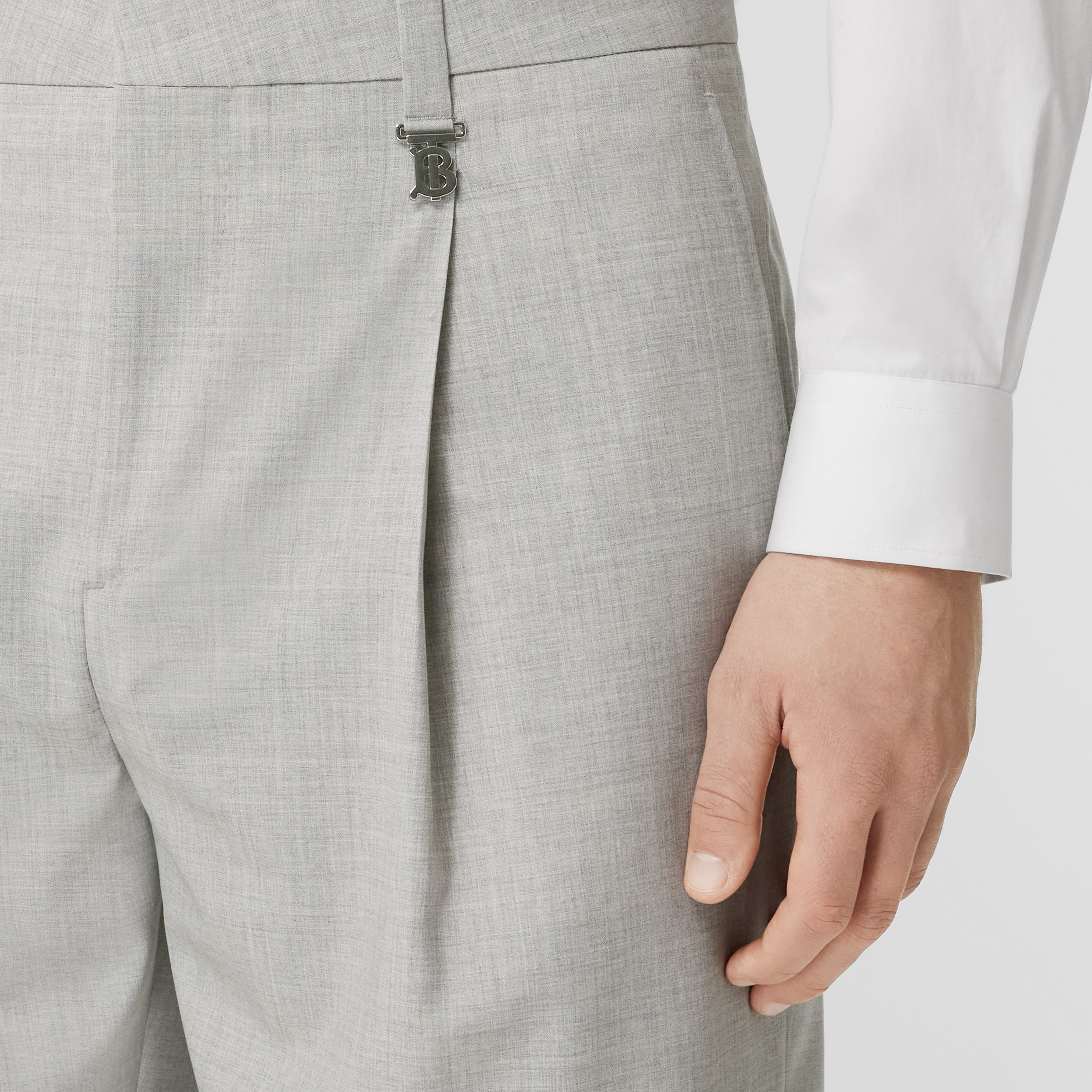 Monogram Motif Wool Wide-leg Trousers in Grey Taupe Melange - Men | Burberry® Official - 2